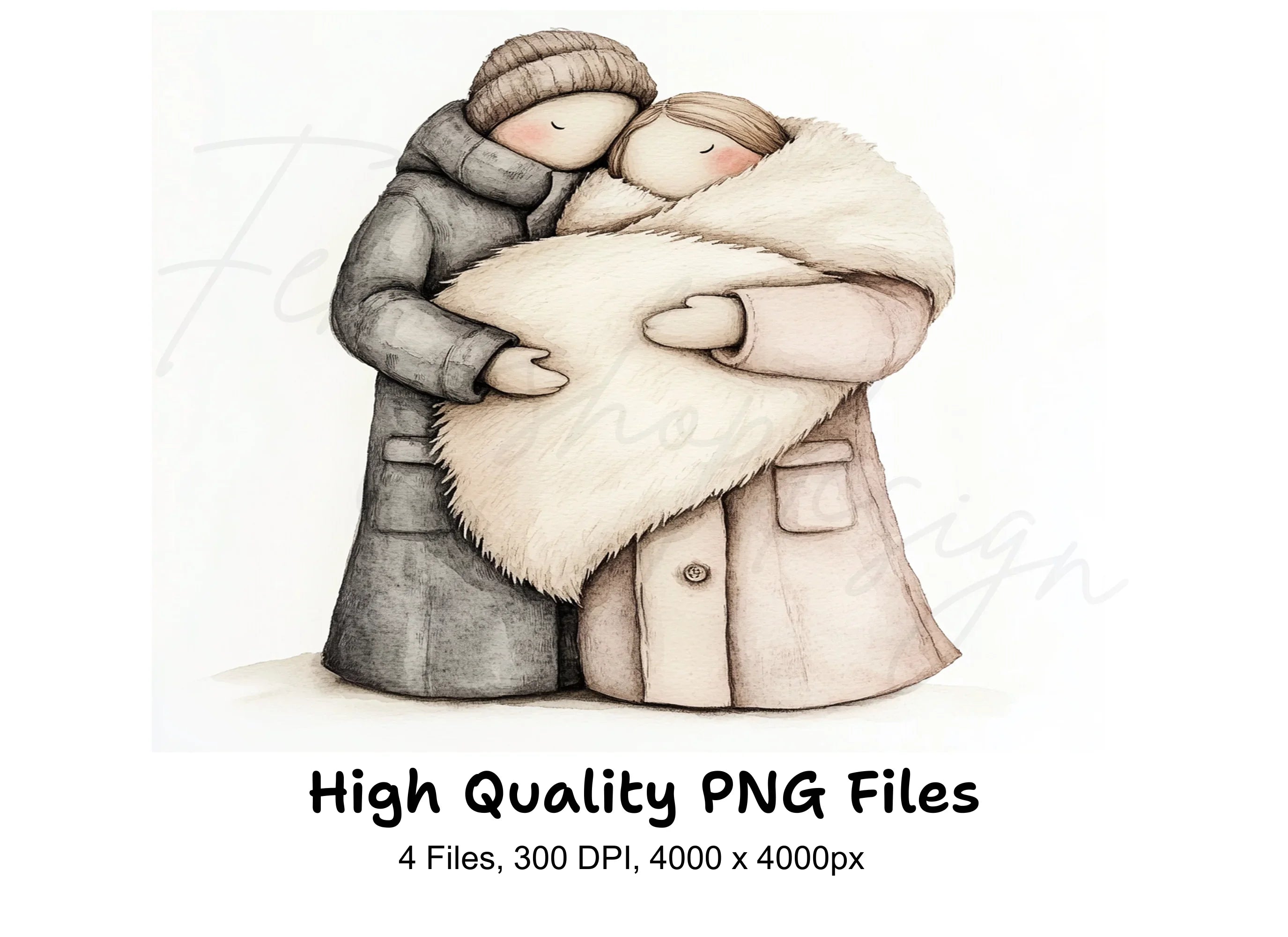 Cozy Couple Winter Hug Clipart Bundle