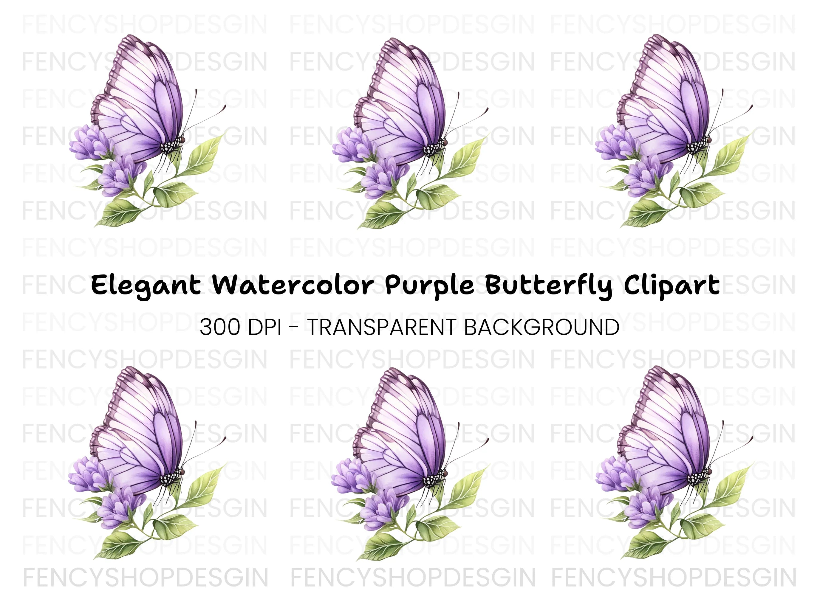 Purple Butterfly and Flowers Clipart Bundle