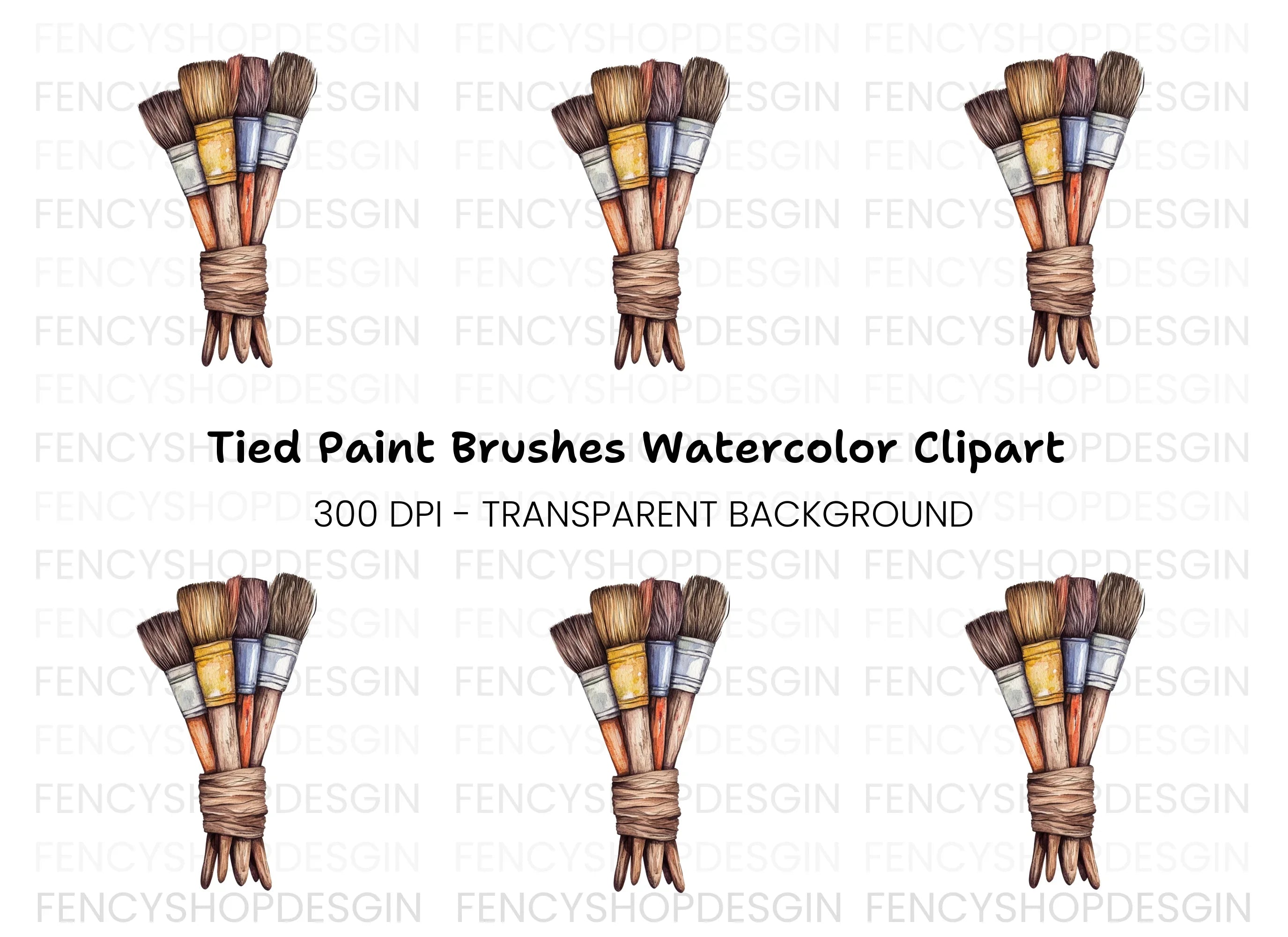 Tied Rustic Paint Brushes Clipart Bundle