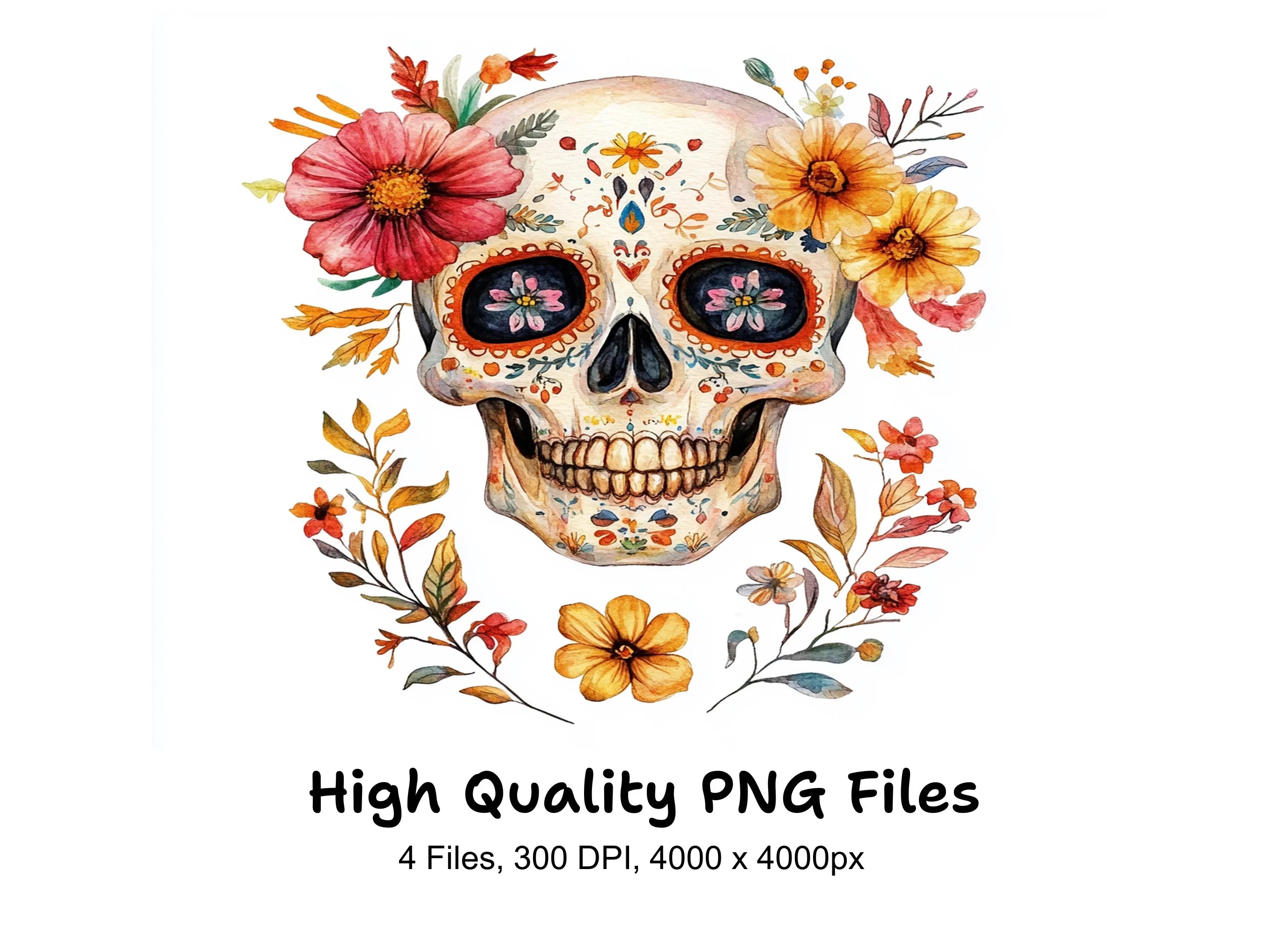 Vibrant Sugar Skull Clipart Bundle