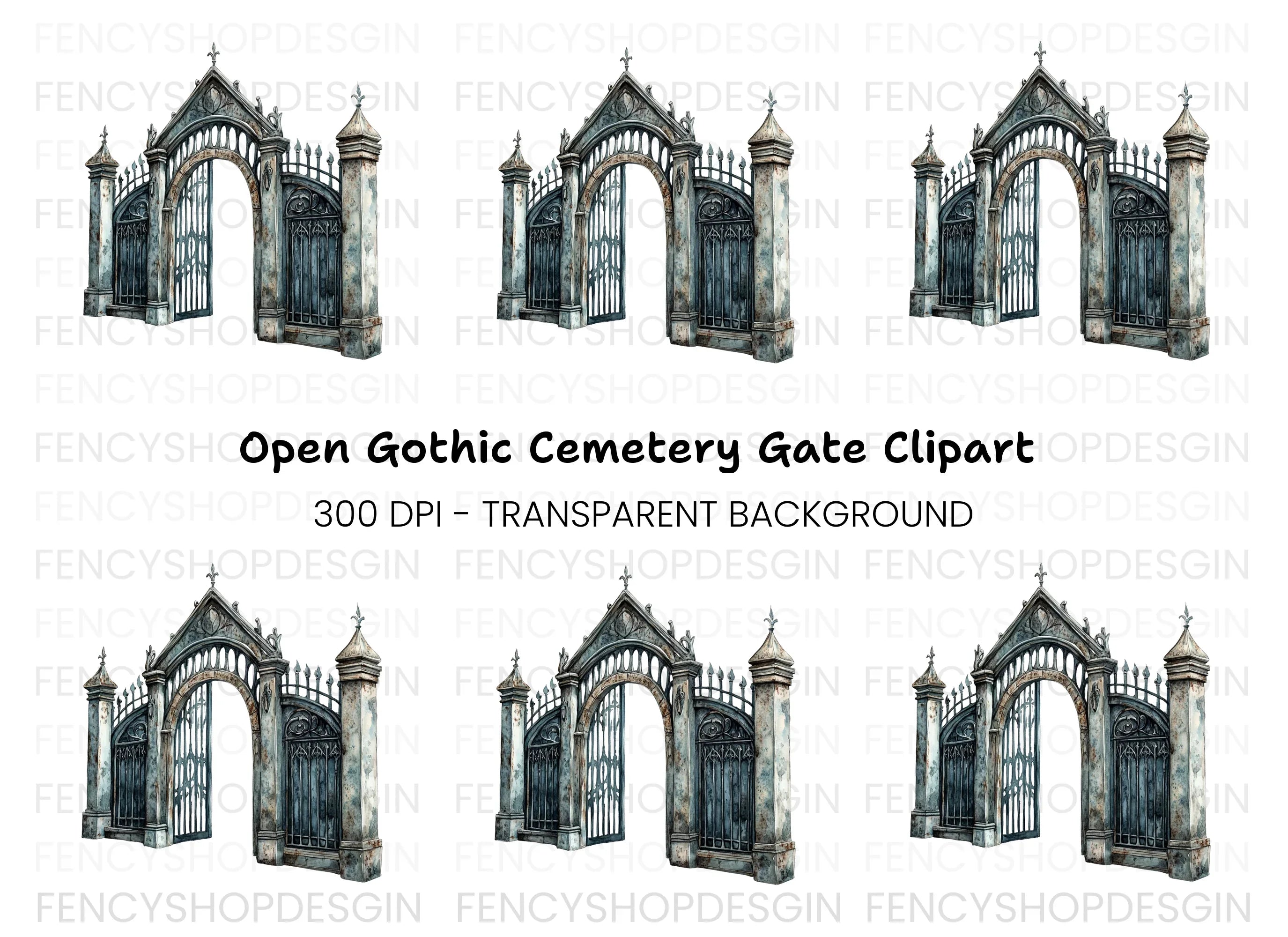 Vintage Gothic Cemetery Gate Clipart Bundle