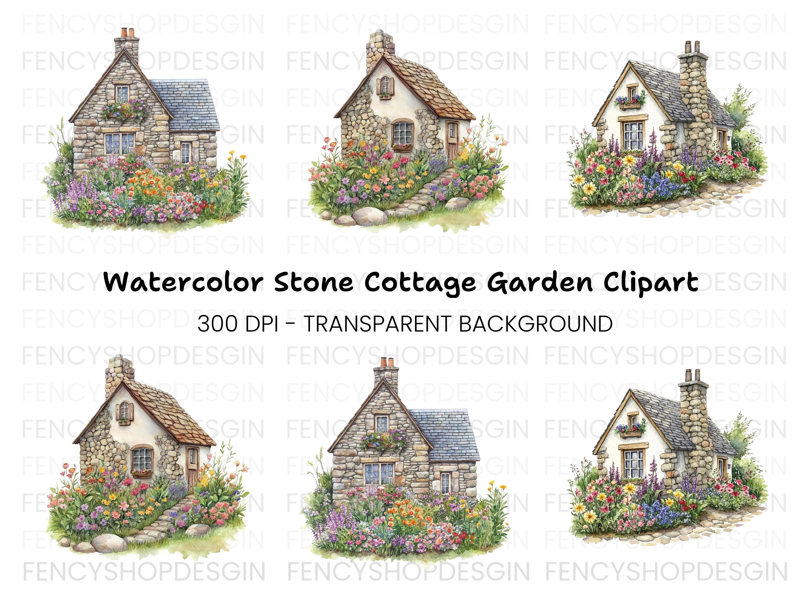 Stone Cottages Clipart Bundle