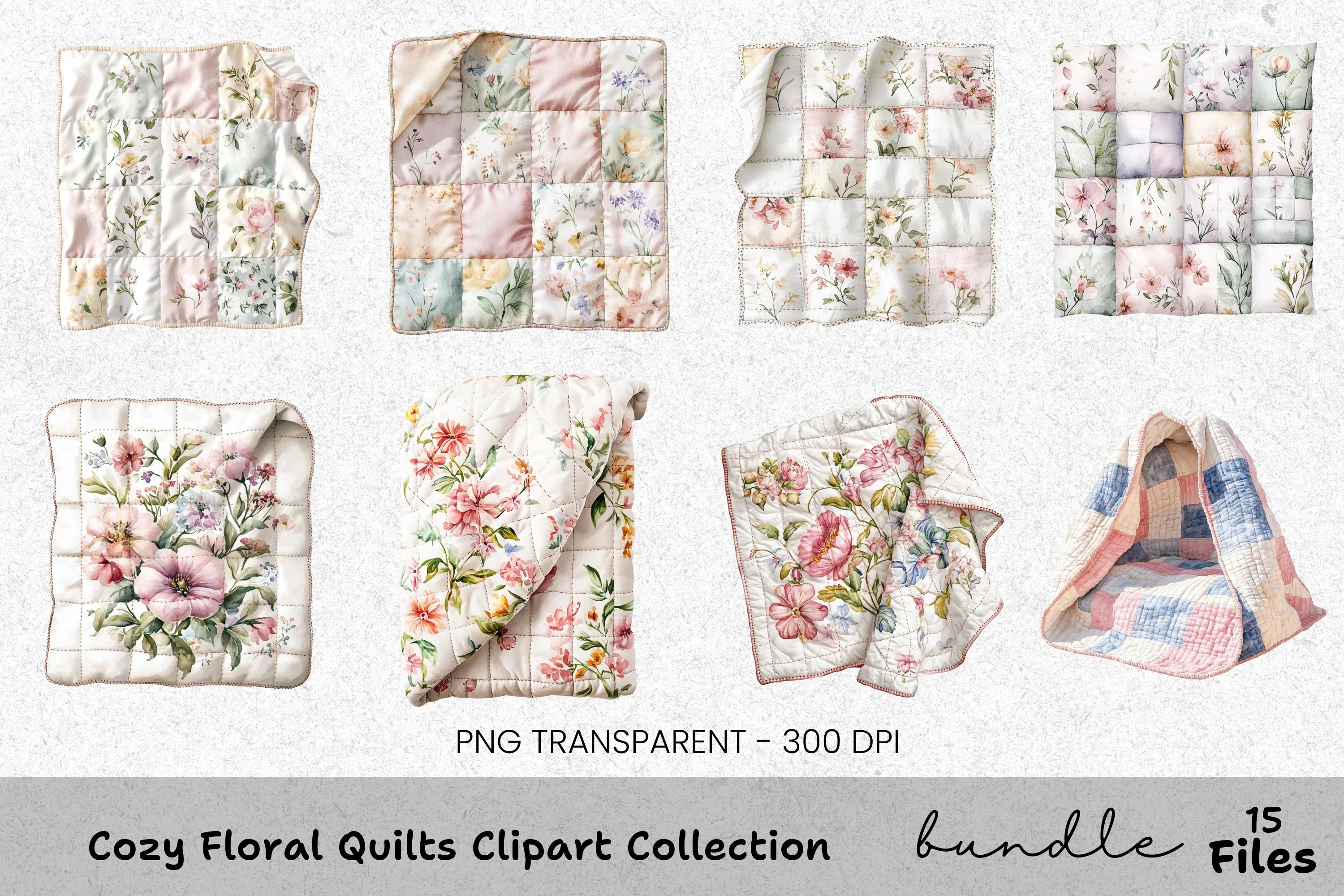 Cozy Floral Quilts Clipart Bundle