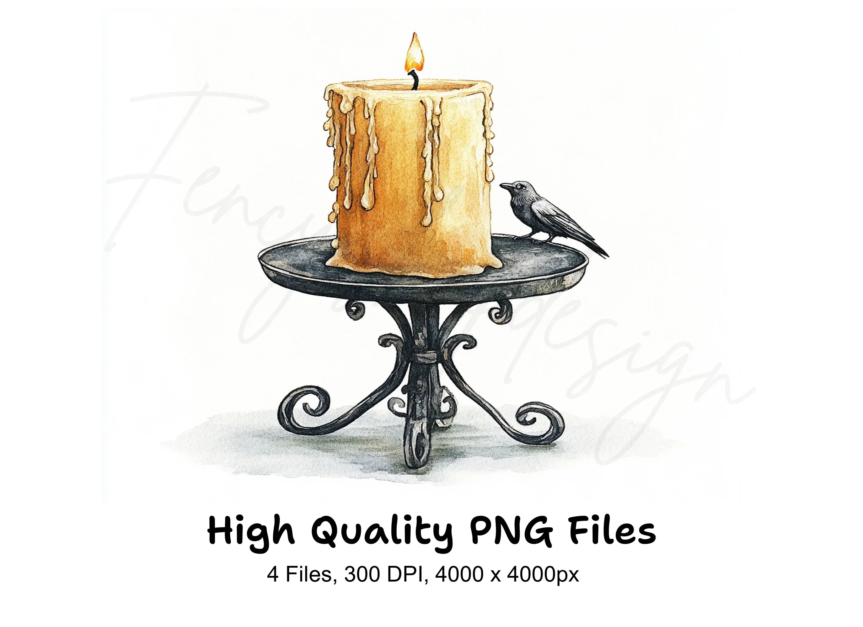 Vintage Candle Holders with Crows Clipart Bundle