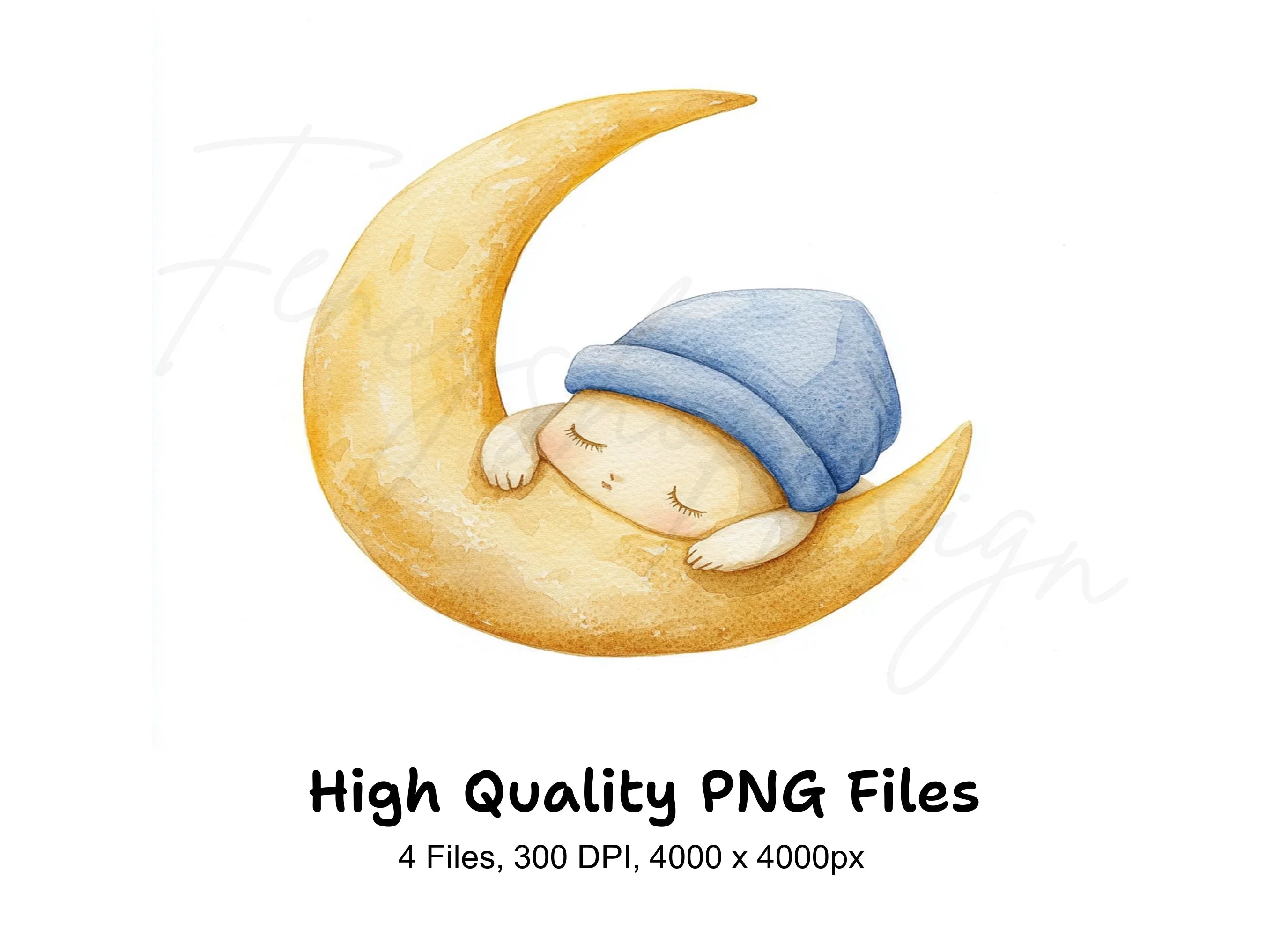 Cute Baby Sleeping on Moon Clipart Bundle