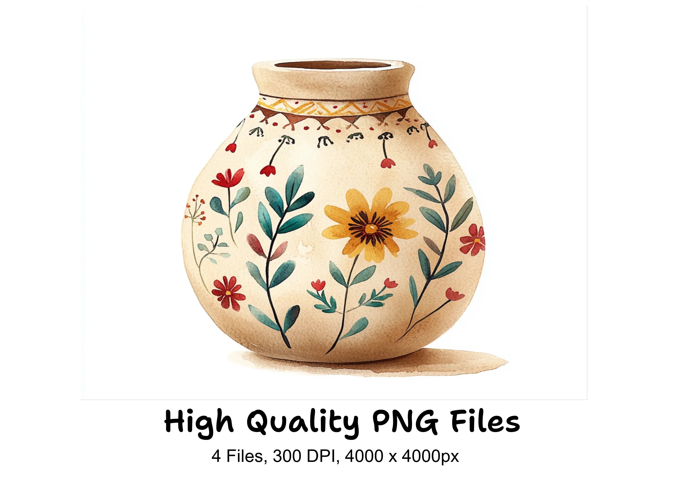Boho Floral Vase Clipart Bundle