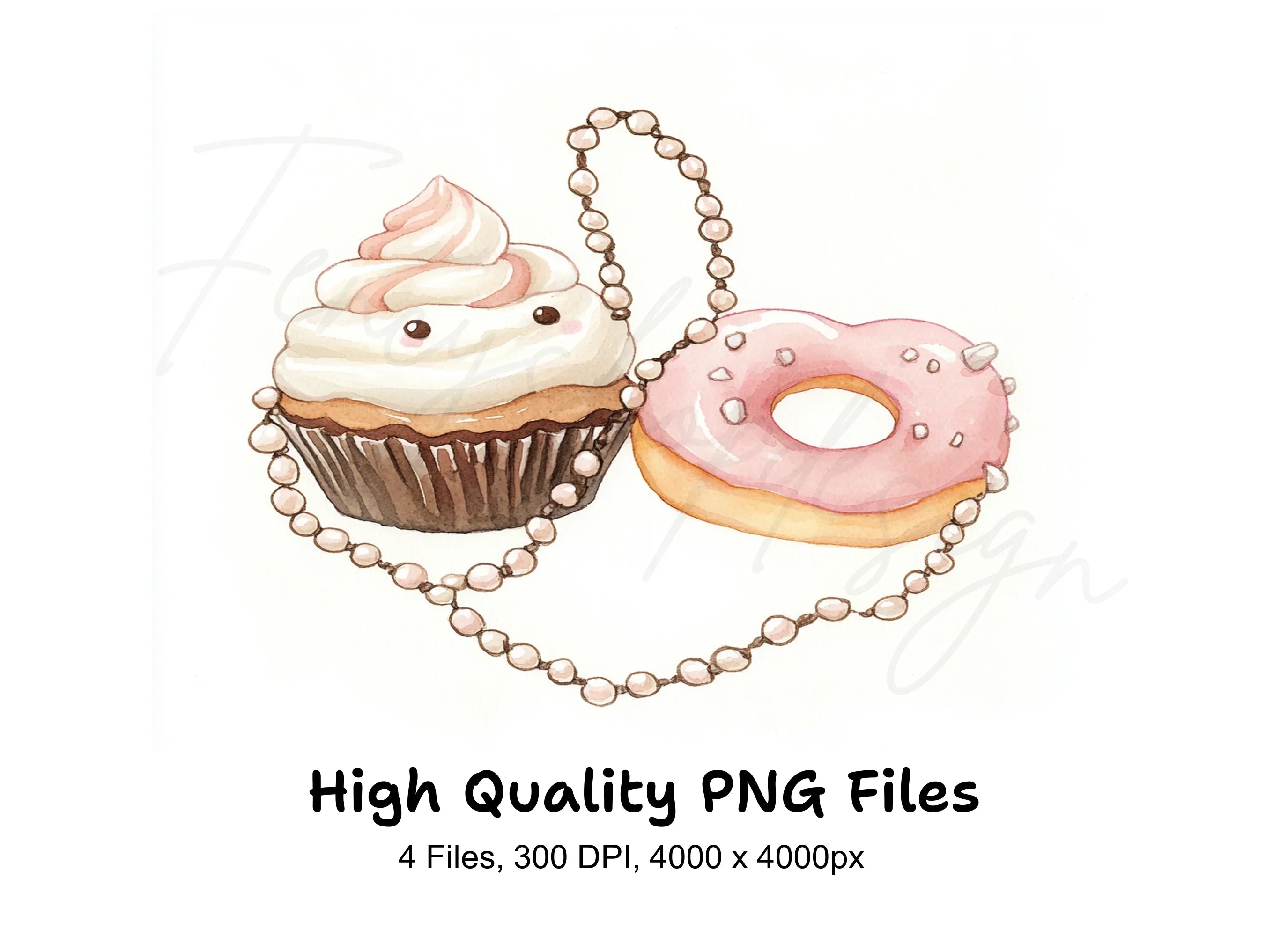 Cute Dessert with Pearl Beads Clipart Bundle