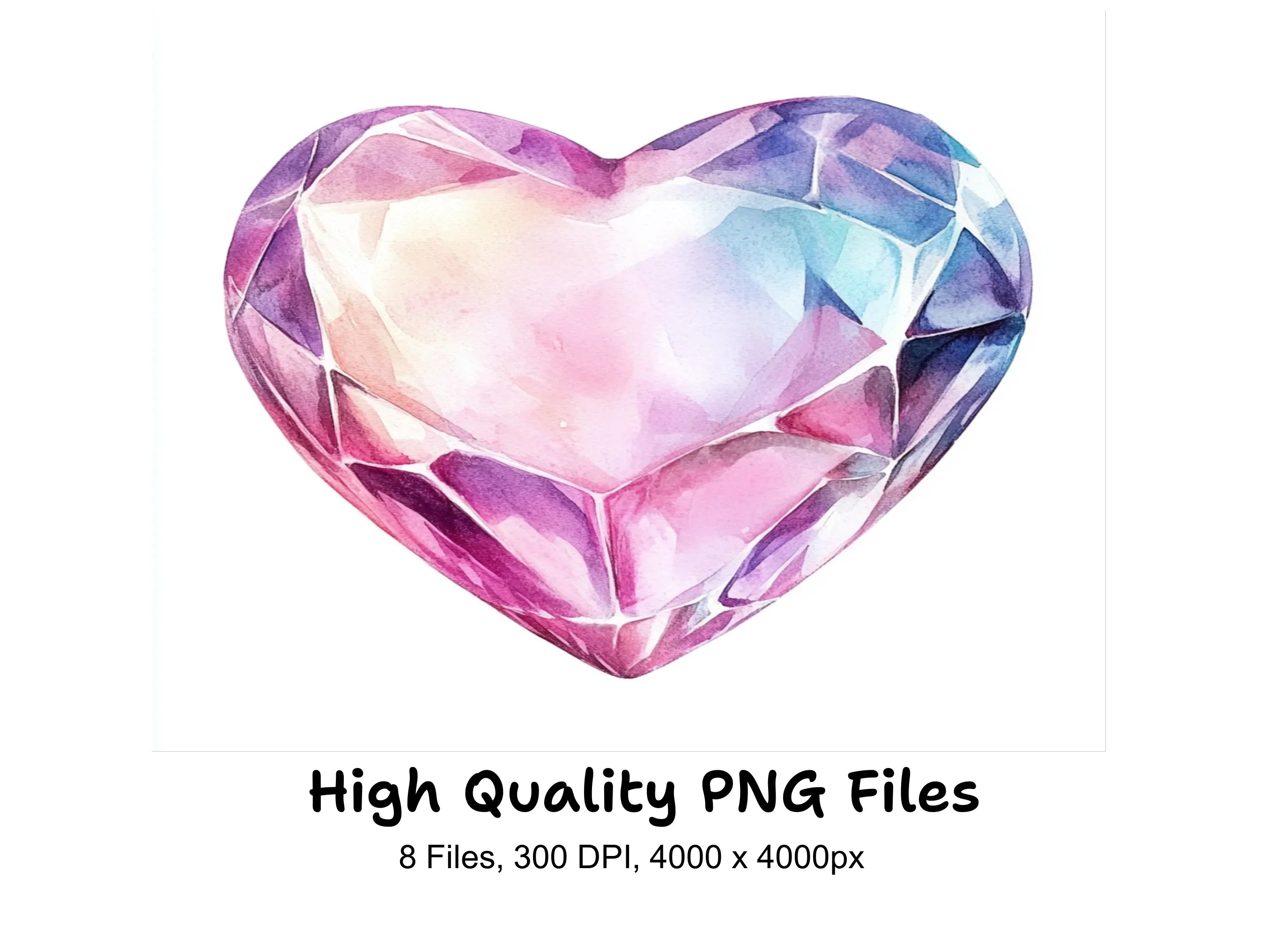 Sparkling Gemstone Heart Clipart Bundle