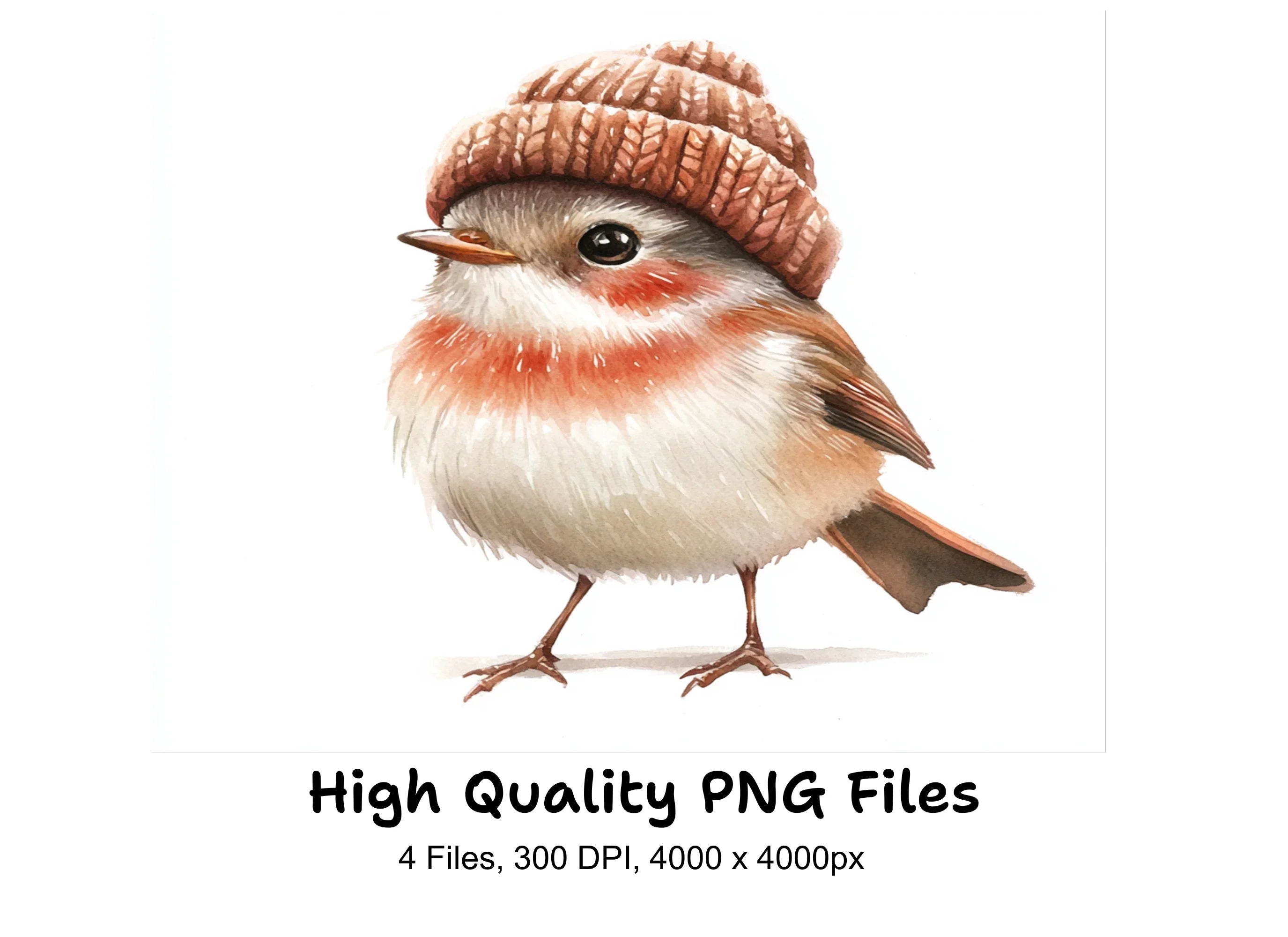 Cute Winter Birds with Knitted Hats Clipart Bundle