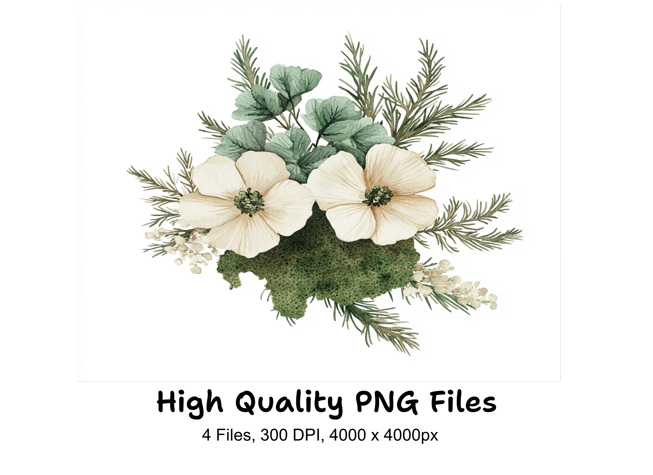 Winter Floral Pine Cone Clipart Bundle