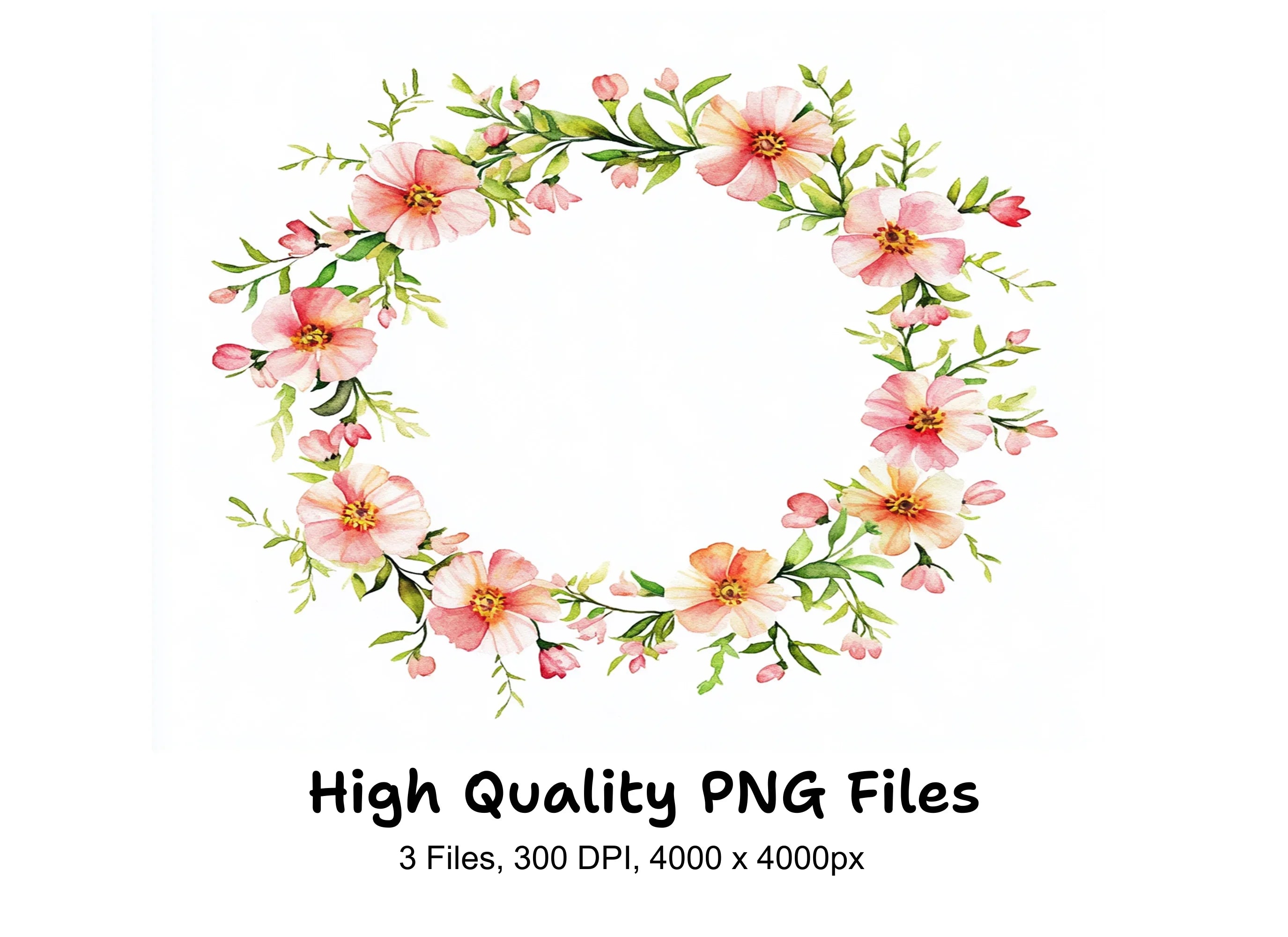 Pink Floral Wreaths Clipart Bundle