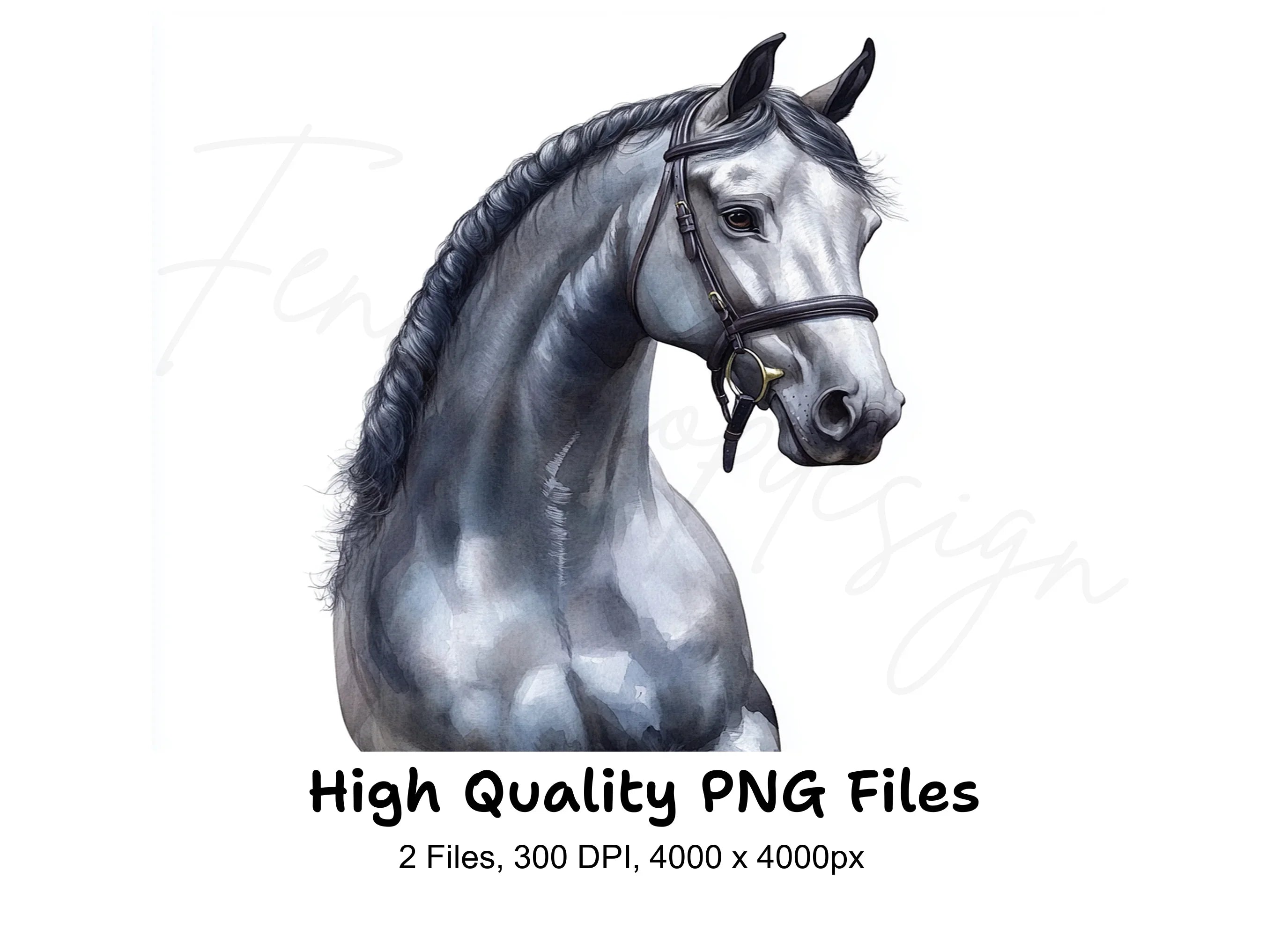 Elegant Grey Horse Head Clipart Bundle