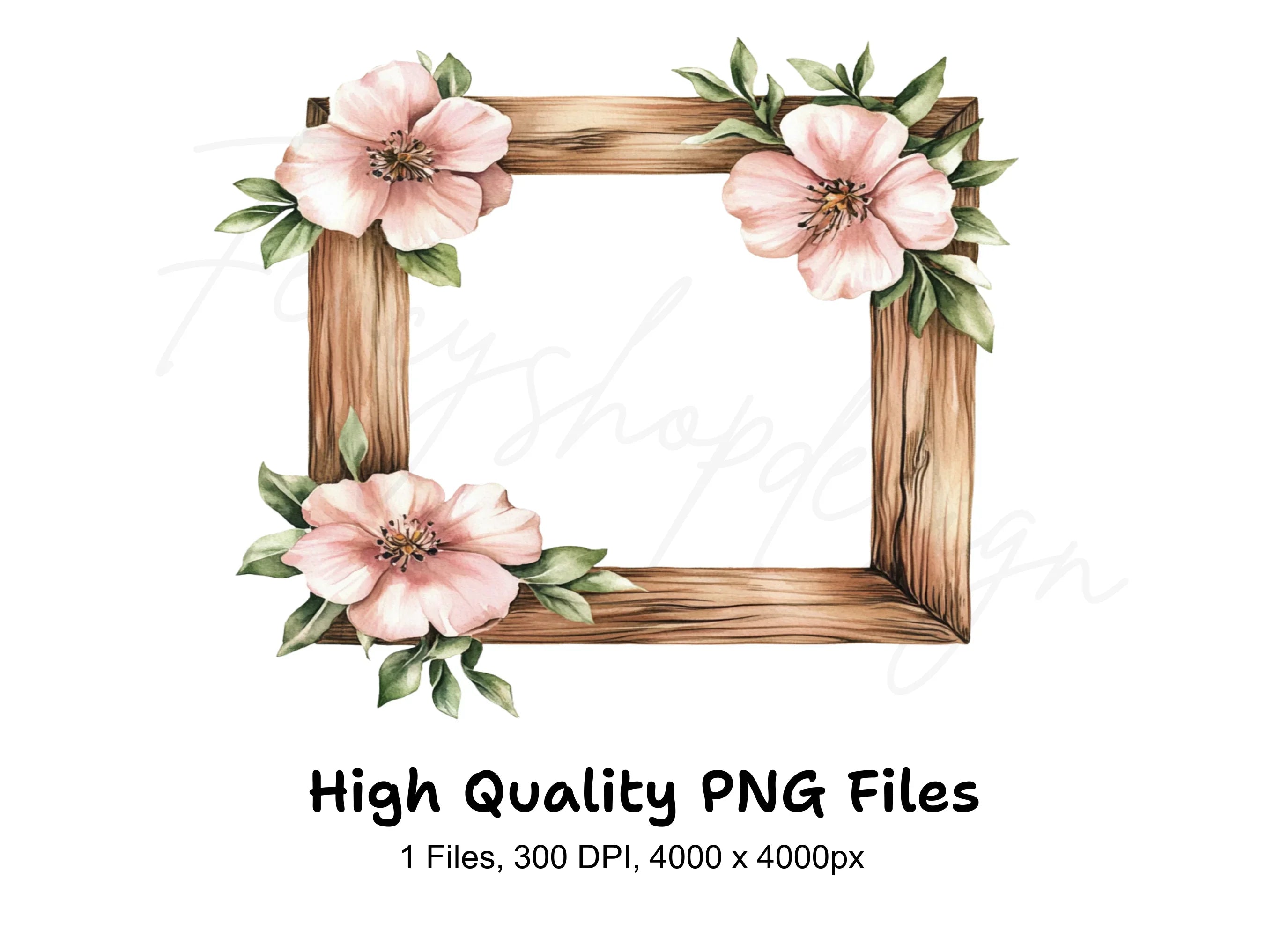 Floral Wooden Frame Clipart Bundle