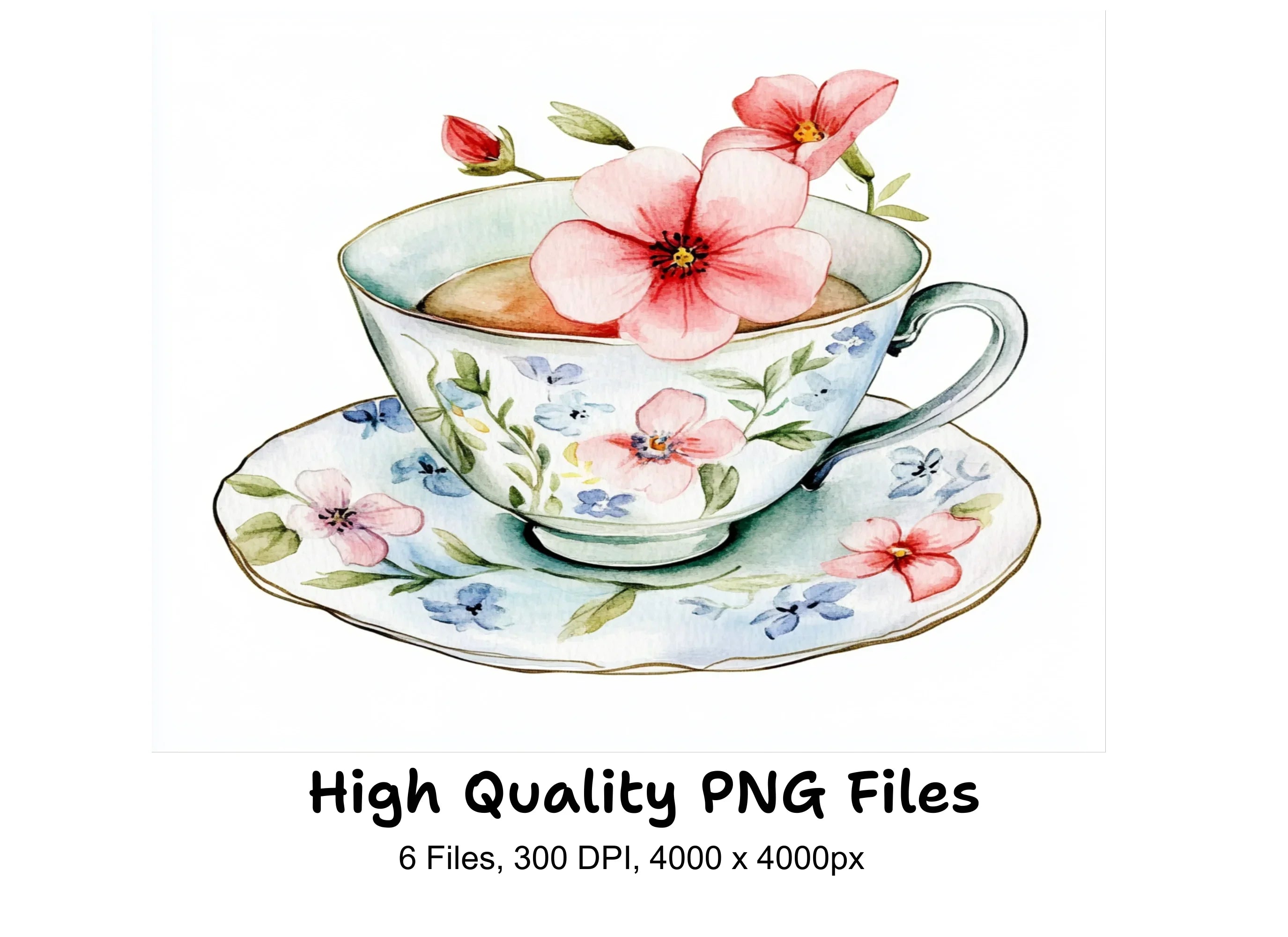 Elegant Floral Teacups Clipart Bundle