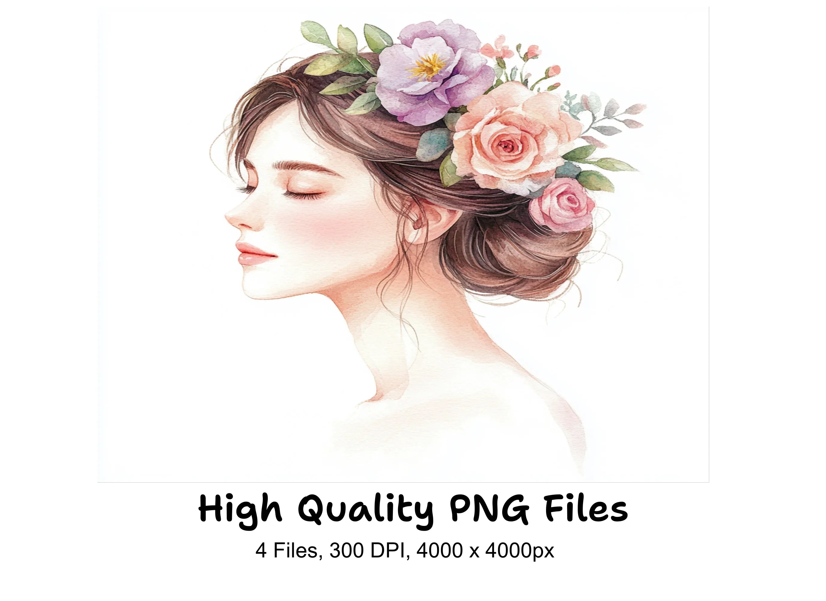 Elegant Women with Flower Crowns Clipart Bundle