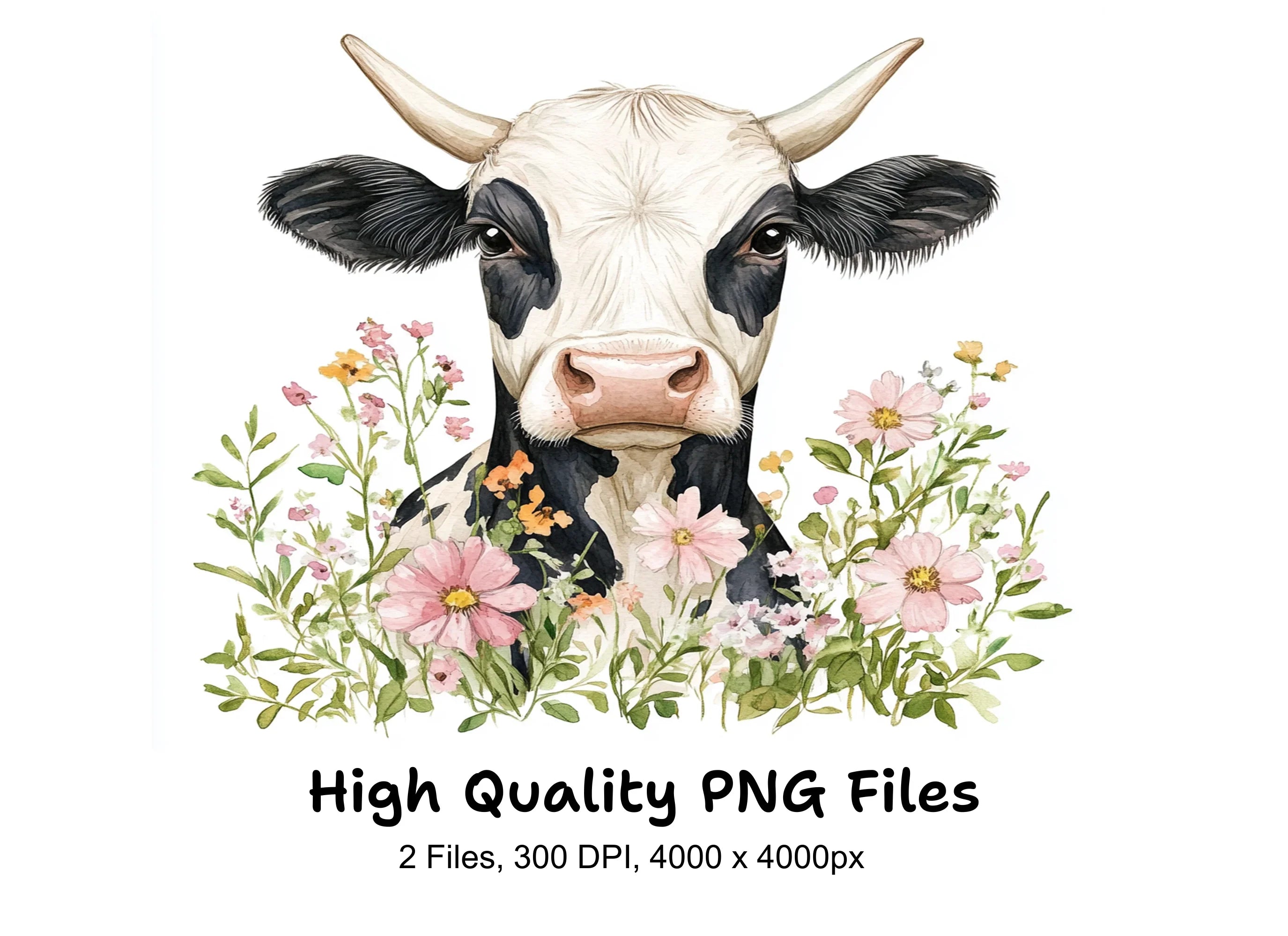 Cute Cow Heads with Flowers Clipart Bundle