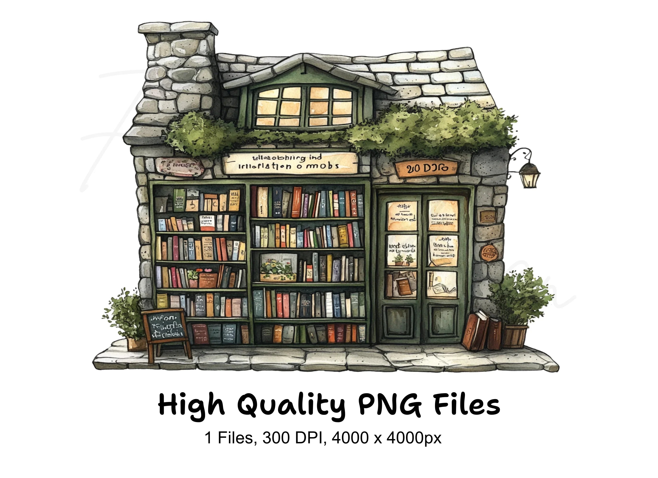 Charming Stone Bookstore Clipart Bundle