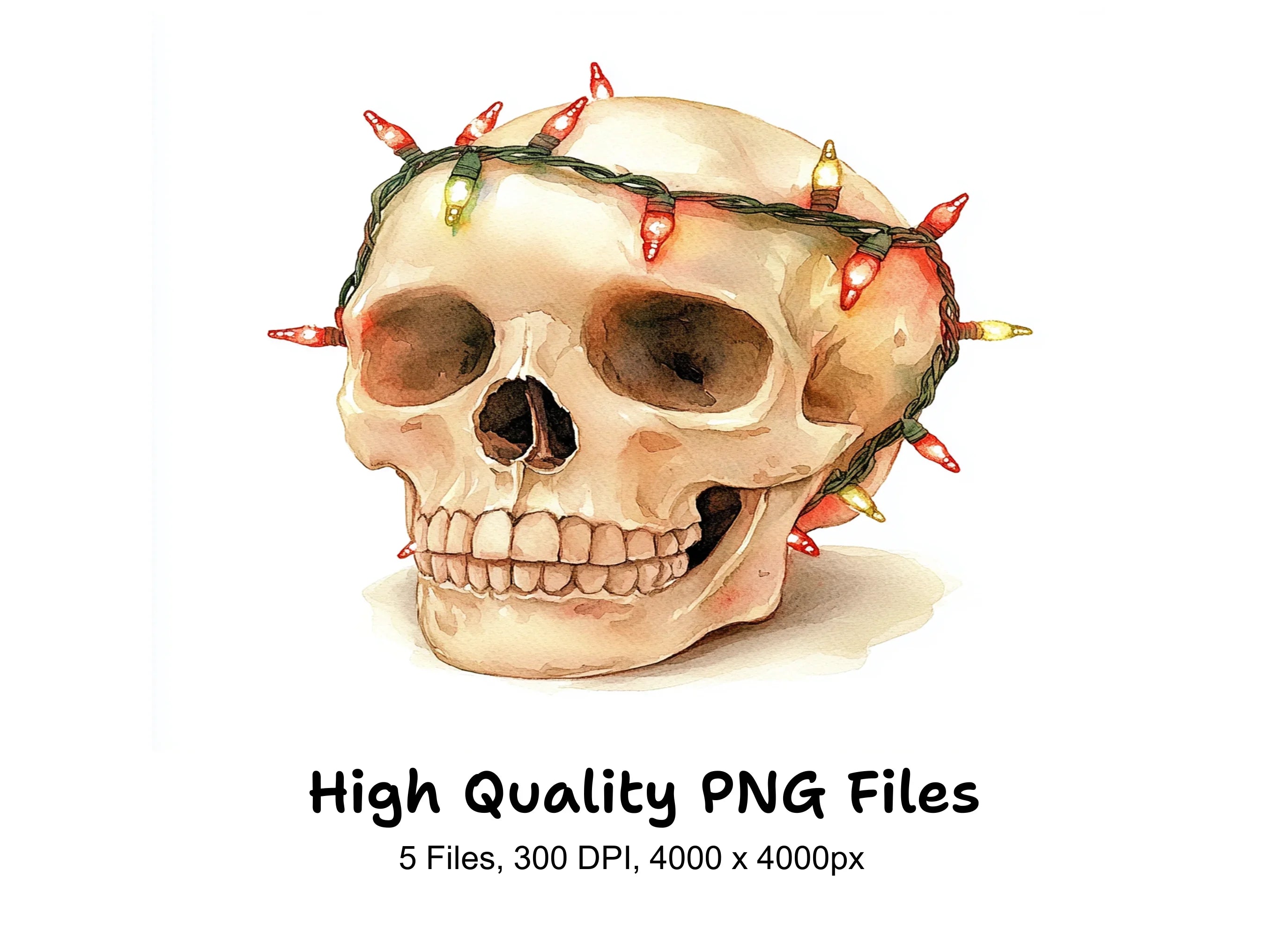 Christmas Skulls with Festive Lights Clipart Bundle
