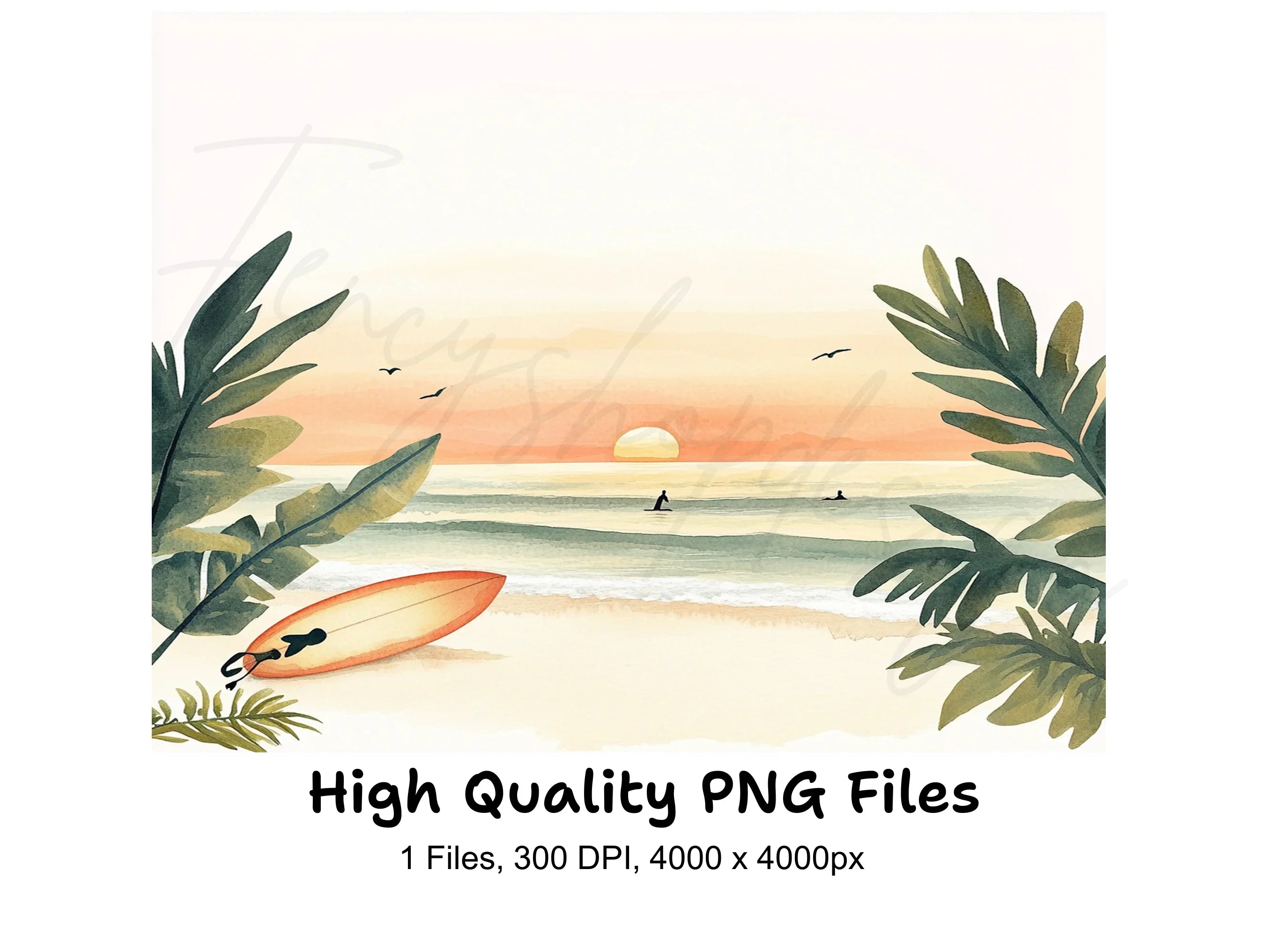 Sunset Beach Surfing Clipart Bundle