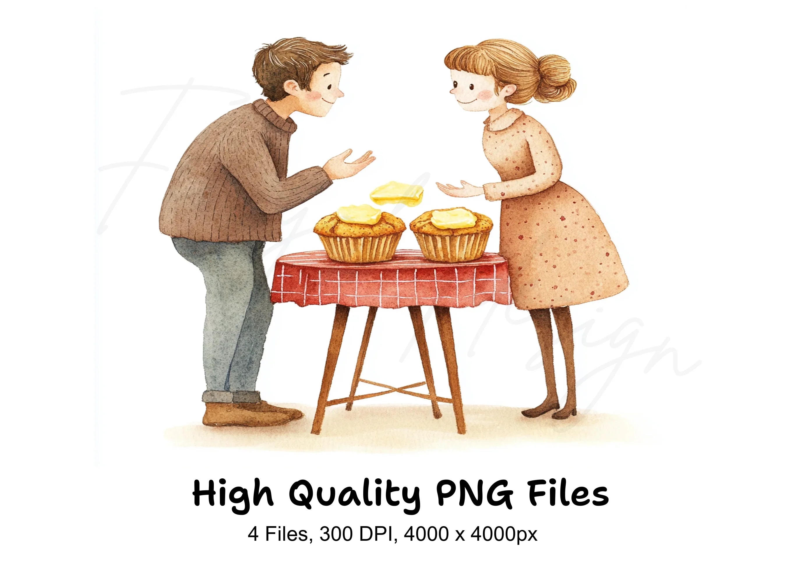 Couple Sharing Muffins Clipart Bundle
