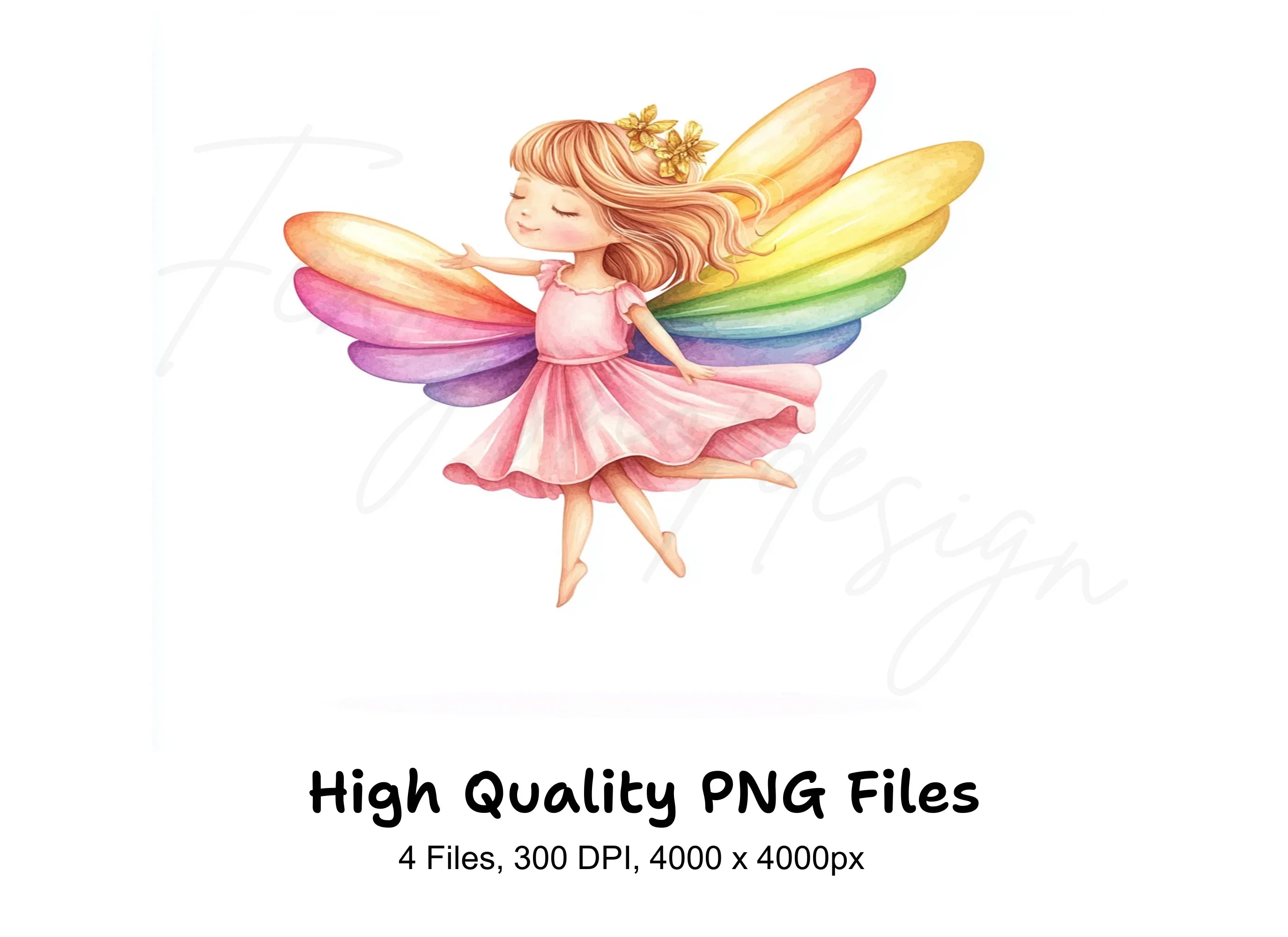 Cute Fairies with Rainbow Wings Clipart Bundle