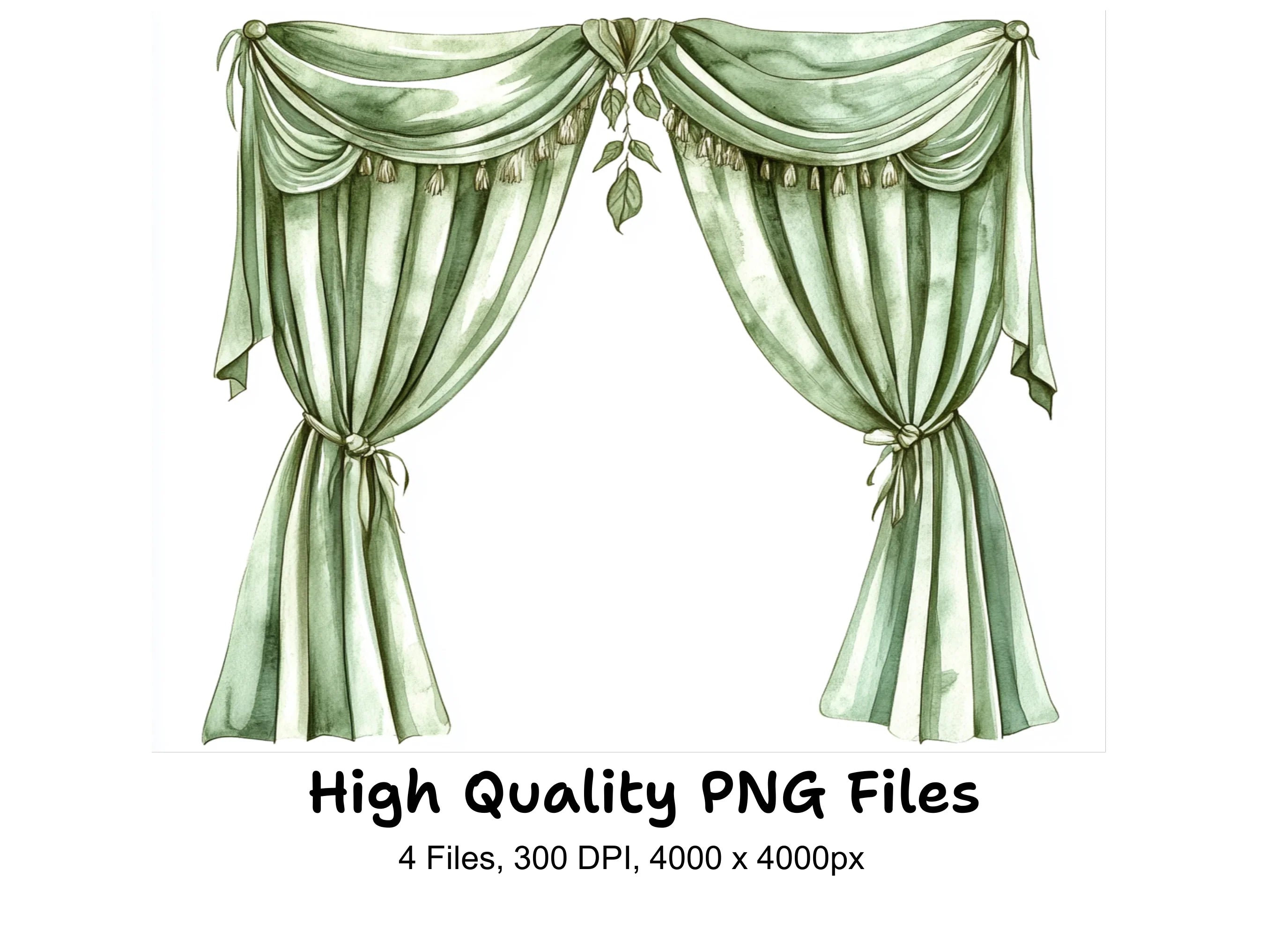 Elegant Green Curtains Clipart Bundle