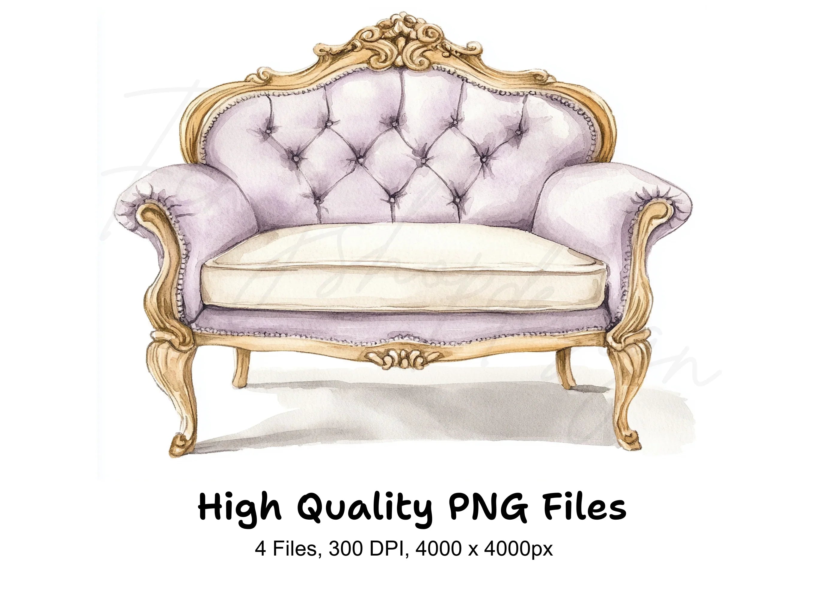 Elegant Purple French Armchair Clipart Bundle