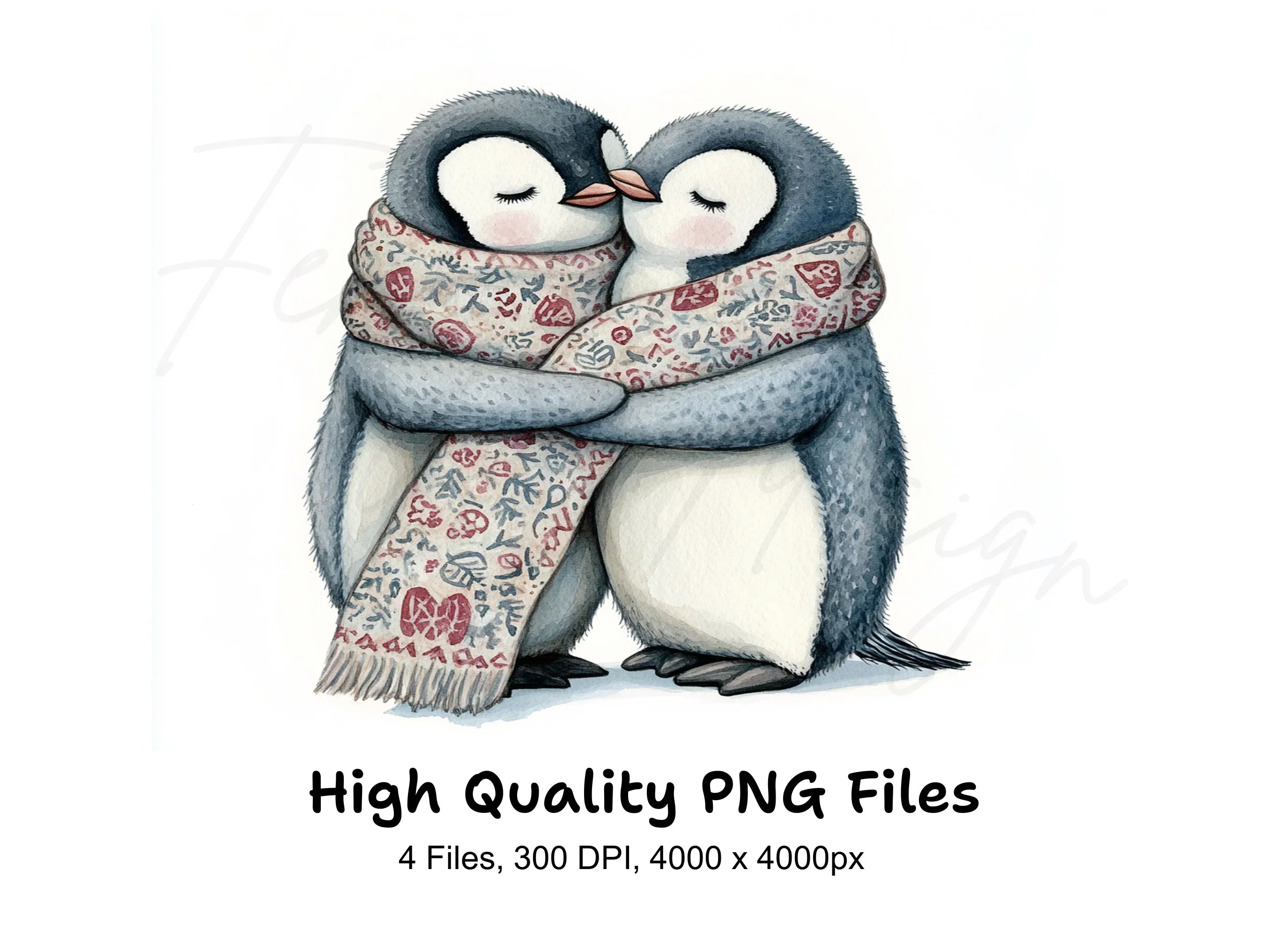 Cute Penguin Couple Hugging Clipart Bundle