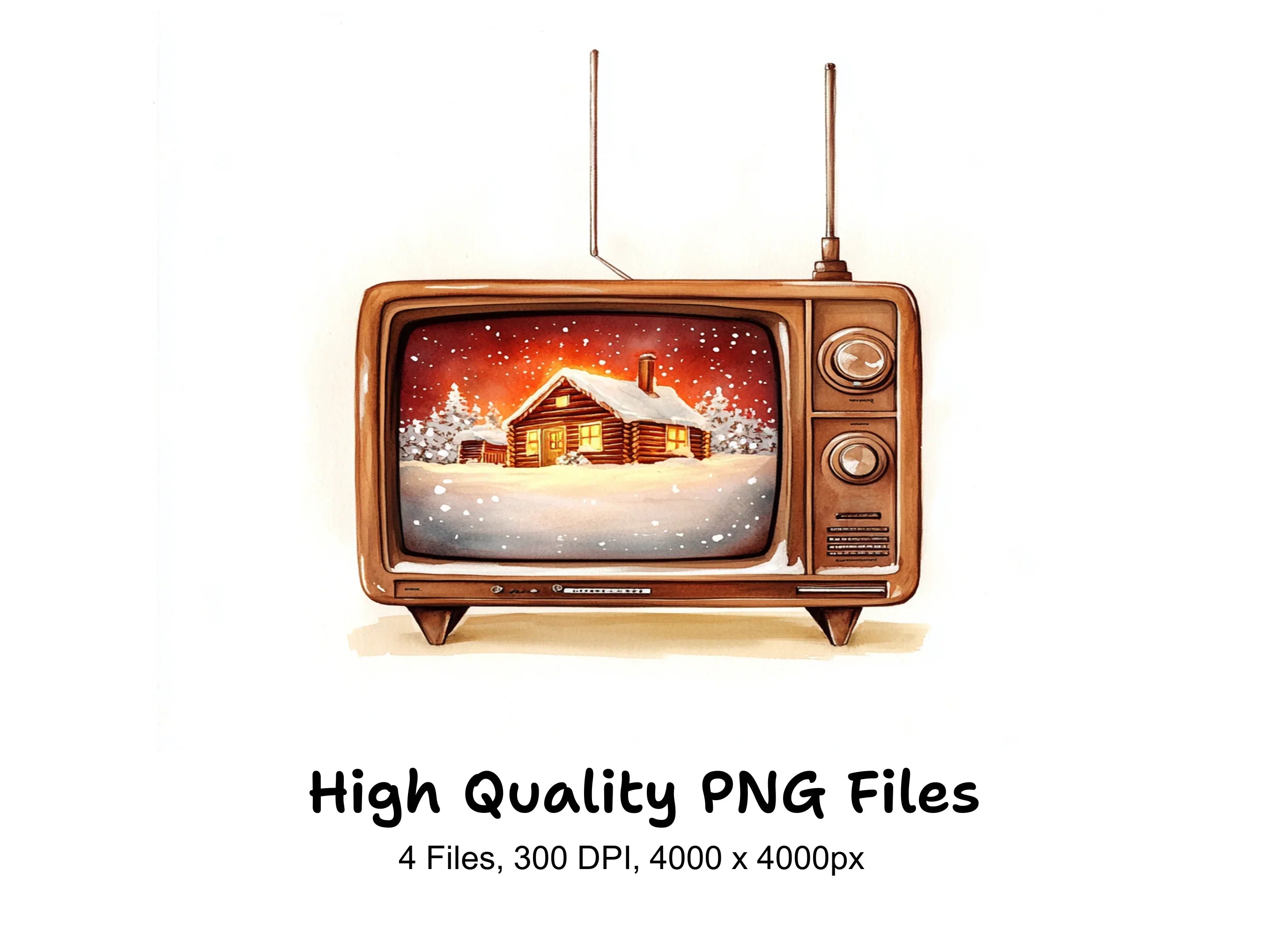 Vintage TV Winter Cabin Clipart Bundle