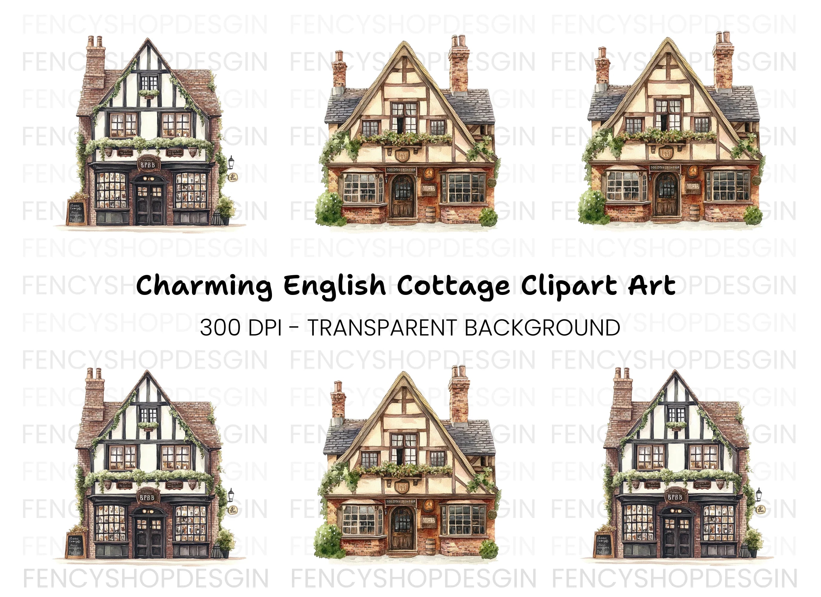 Charming English Cottage Clipart Bundle