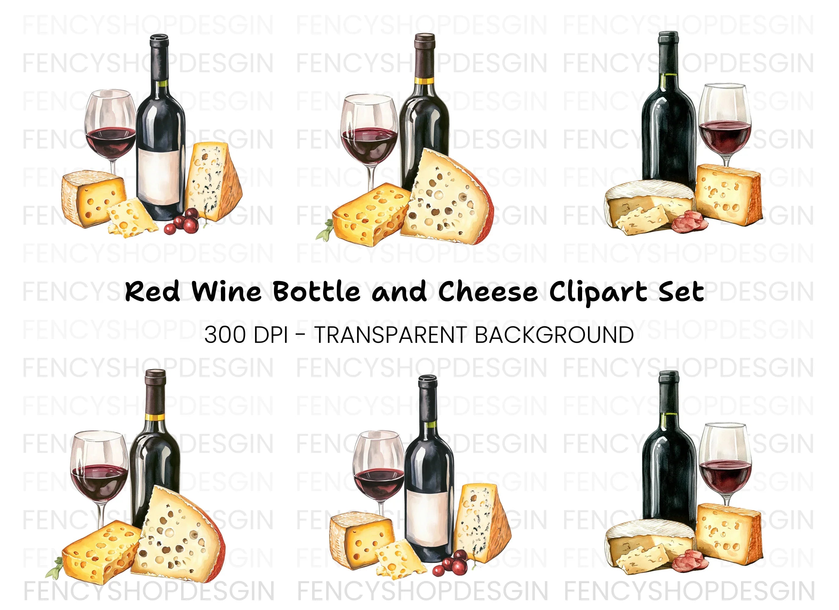 Wine and Cheese Pairing Clipart Bundle