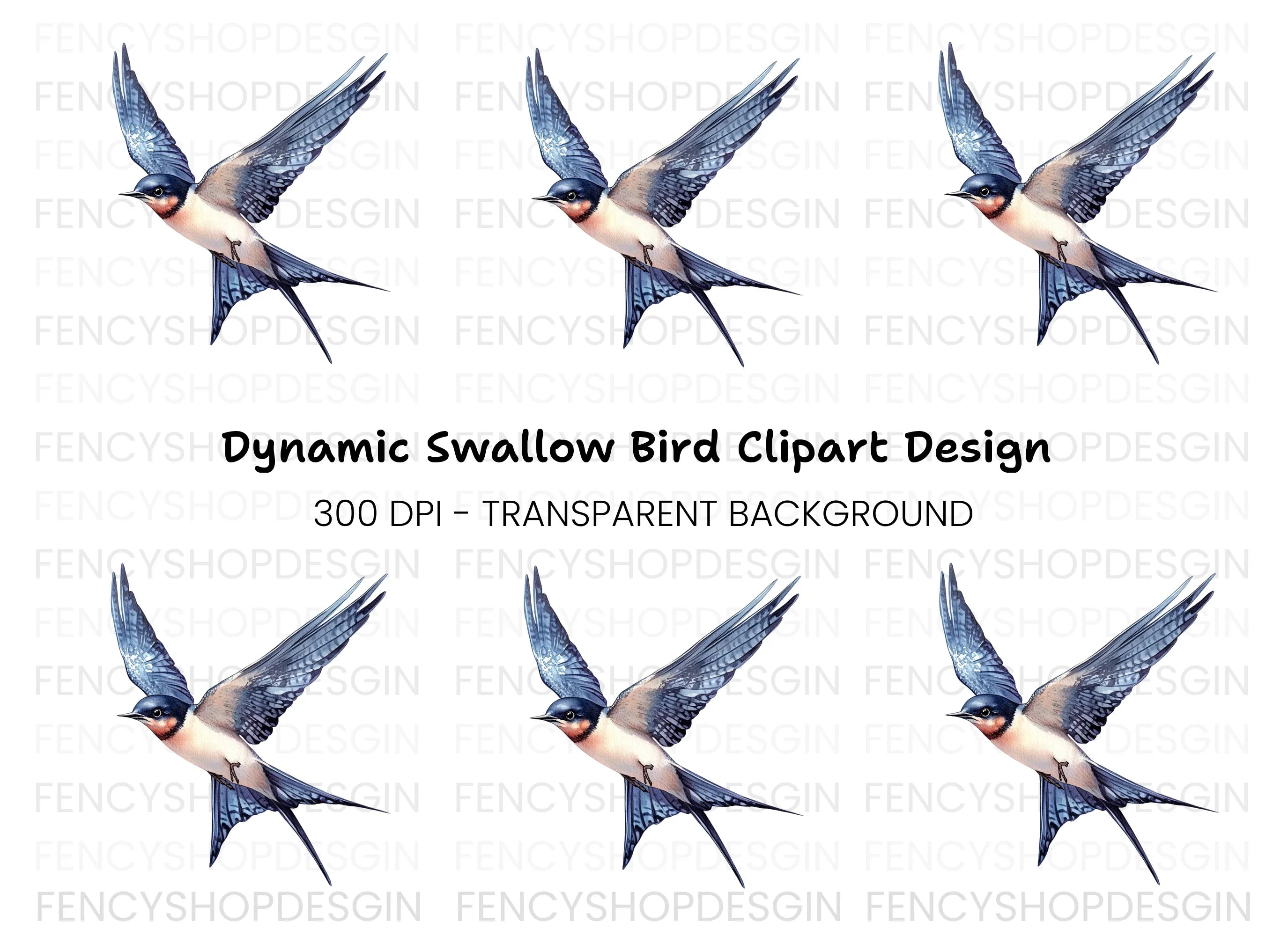 Graceful Flying Swallow Clipart Bundle