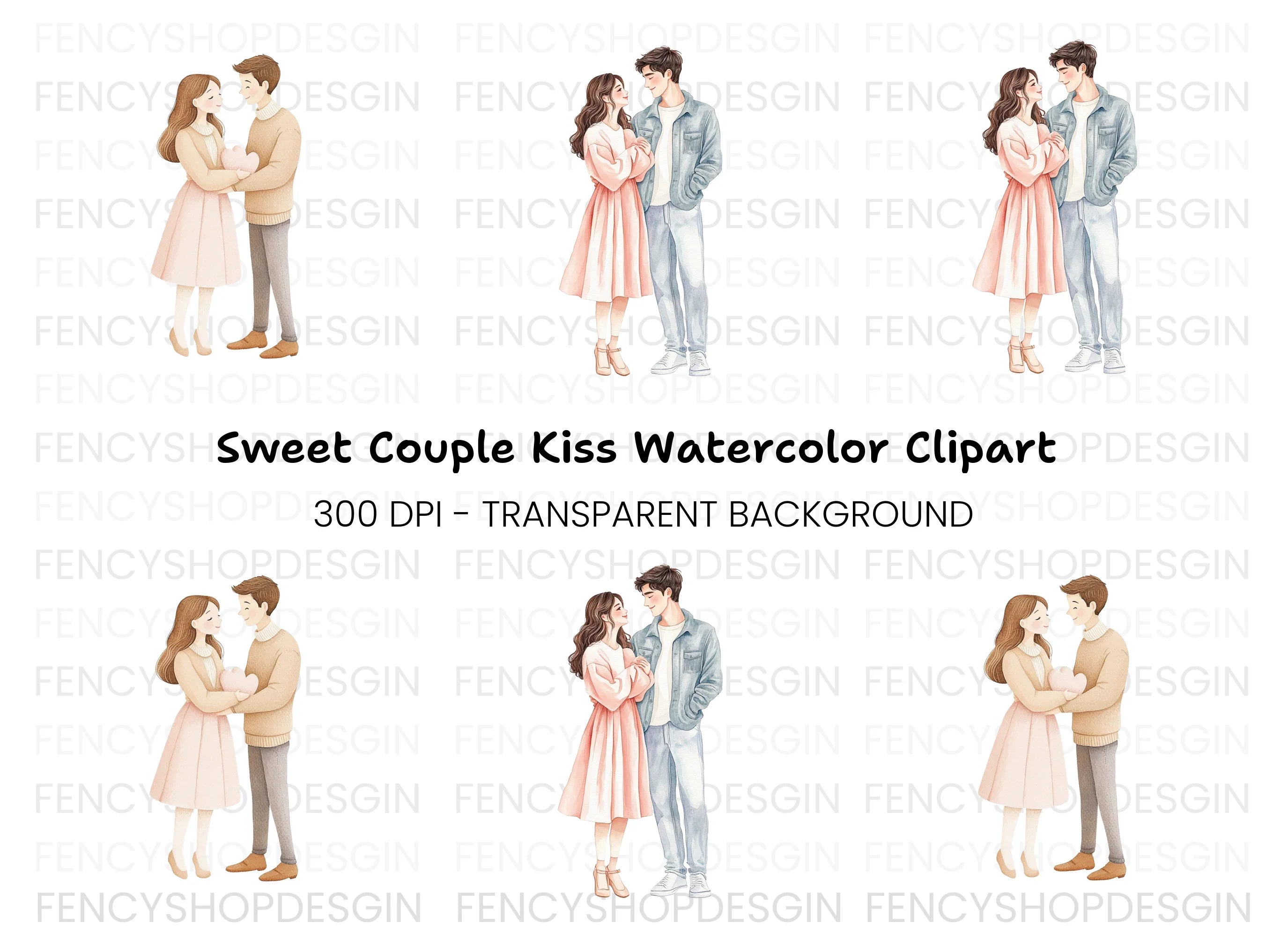 Romantic Couple Embrace Clipart Bundle