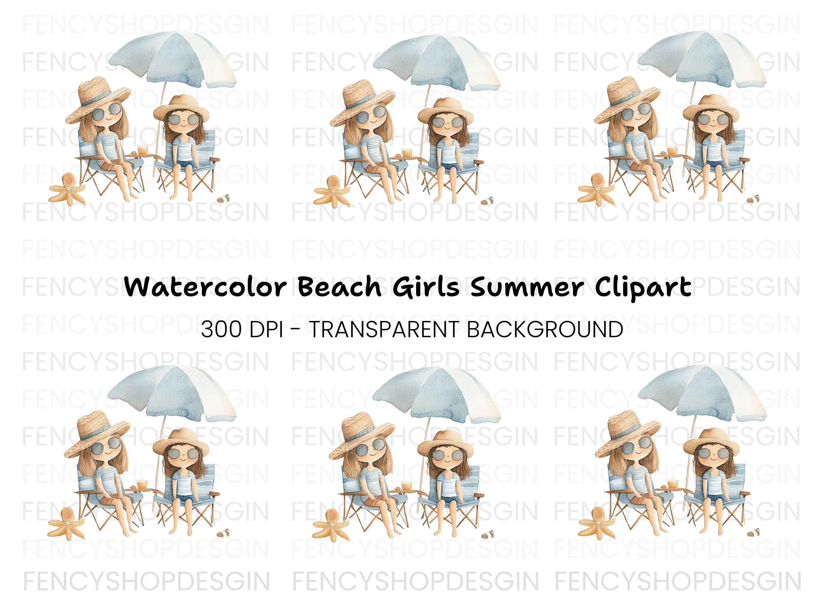 Girls Relaxing on Beach Chairs Clipart Bundle