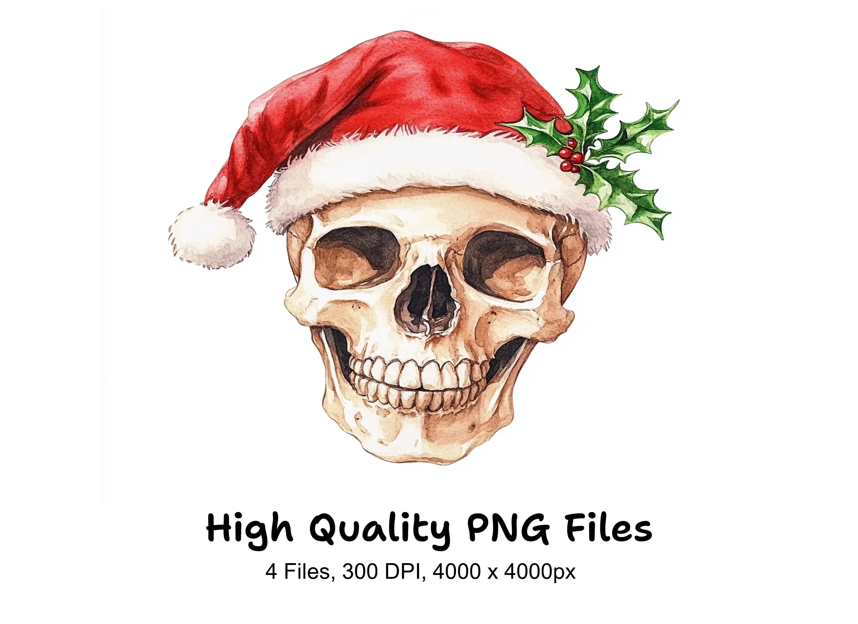 Christmas Skulls with Santa Hats Clipart Bundle