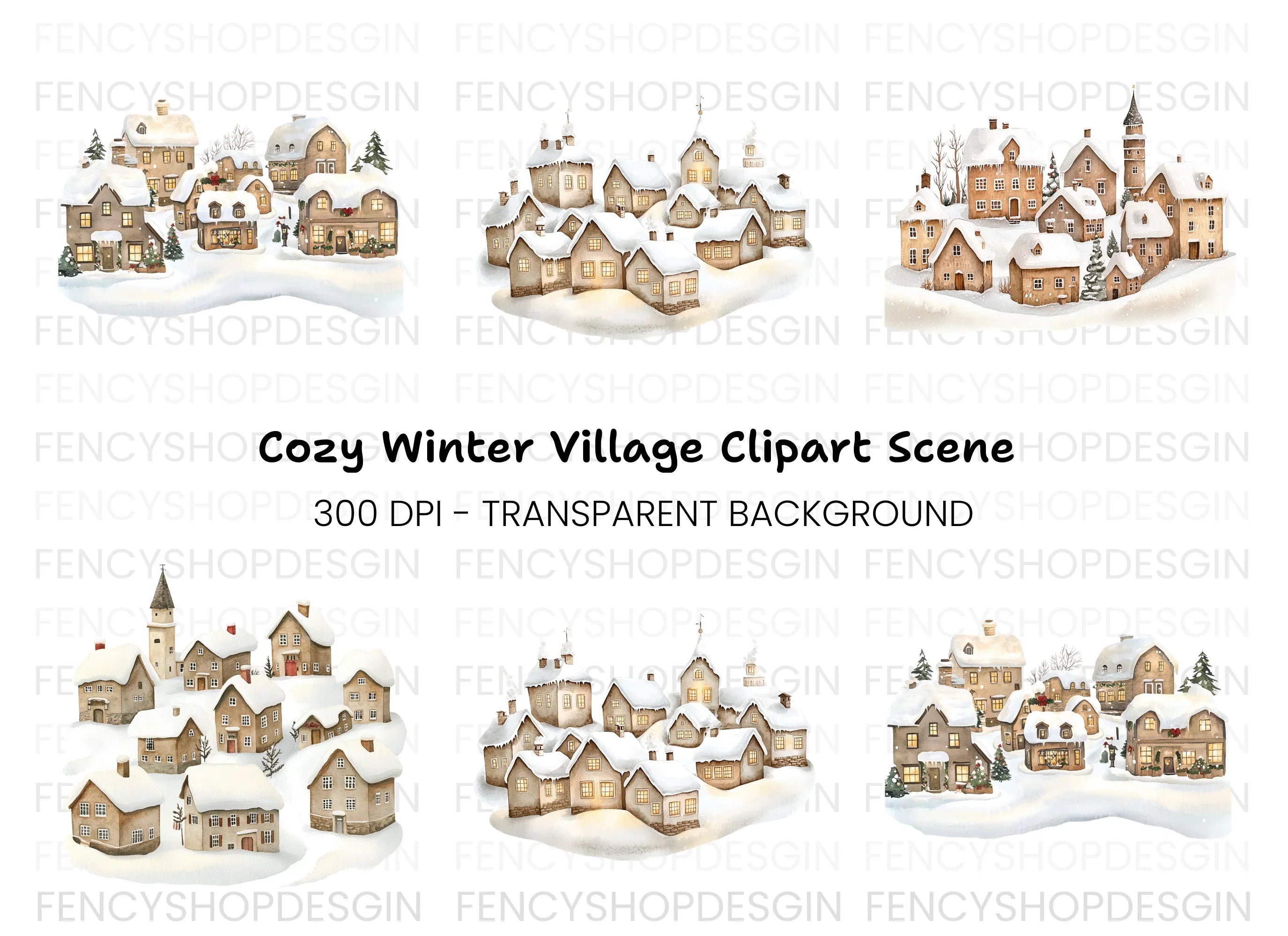 Winter Village Clipart Bundle