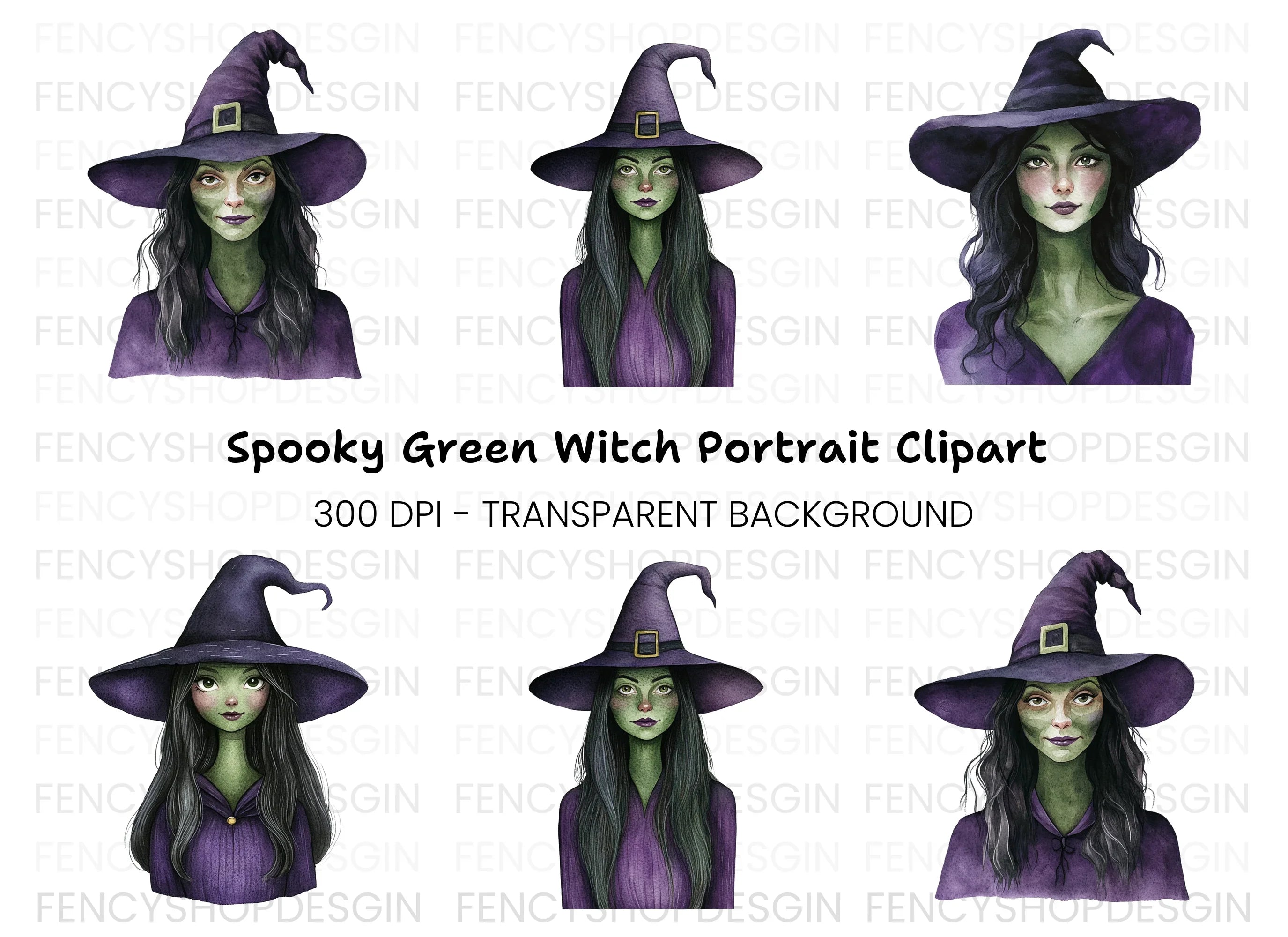 Mysterious Witch Portraits Clipart Bundle