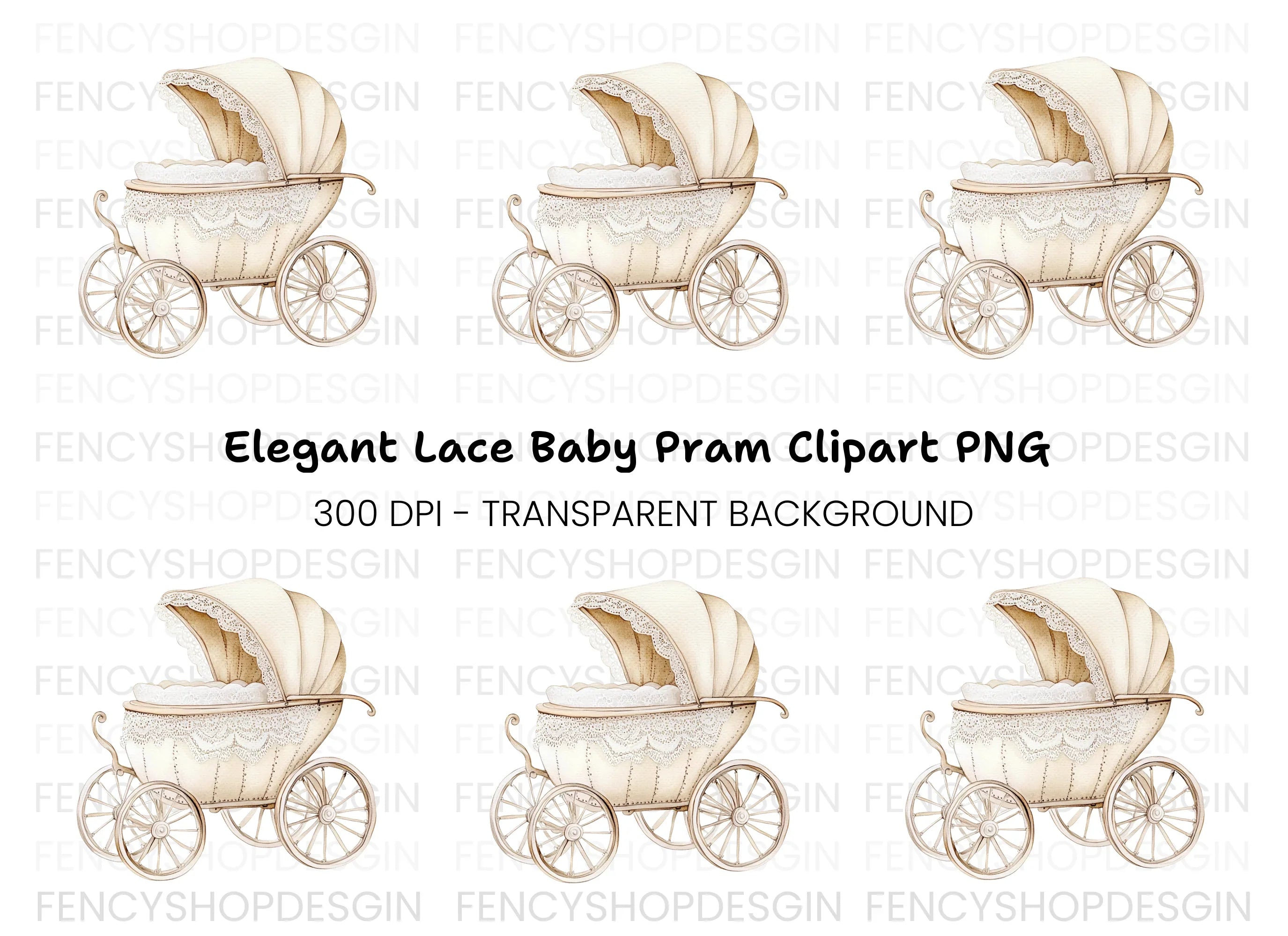 Vintage Baby Pram Clipart Bundle