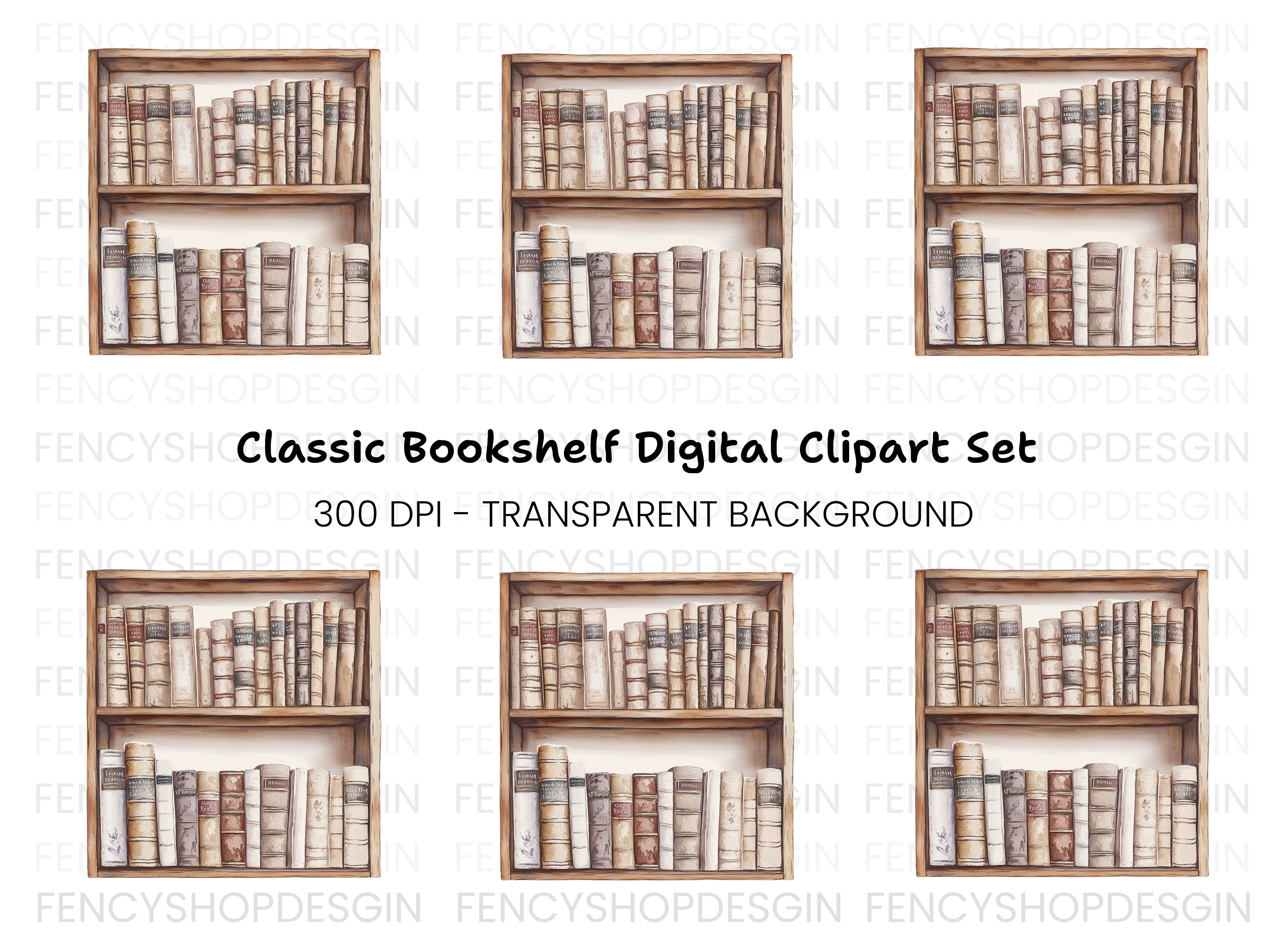 Bookshelf Illustration Clipart Bundle