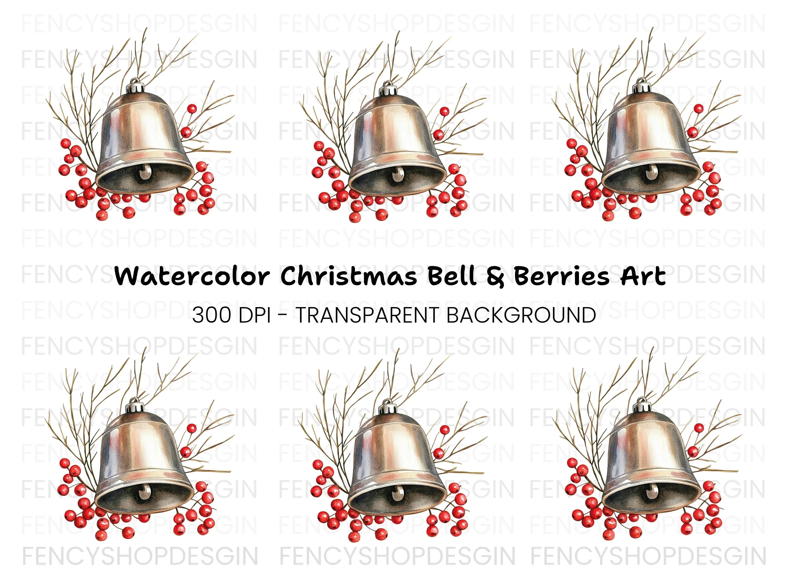 Christmas Bell with Berries Clipart Bundle