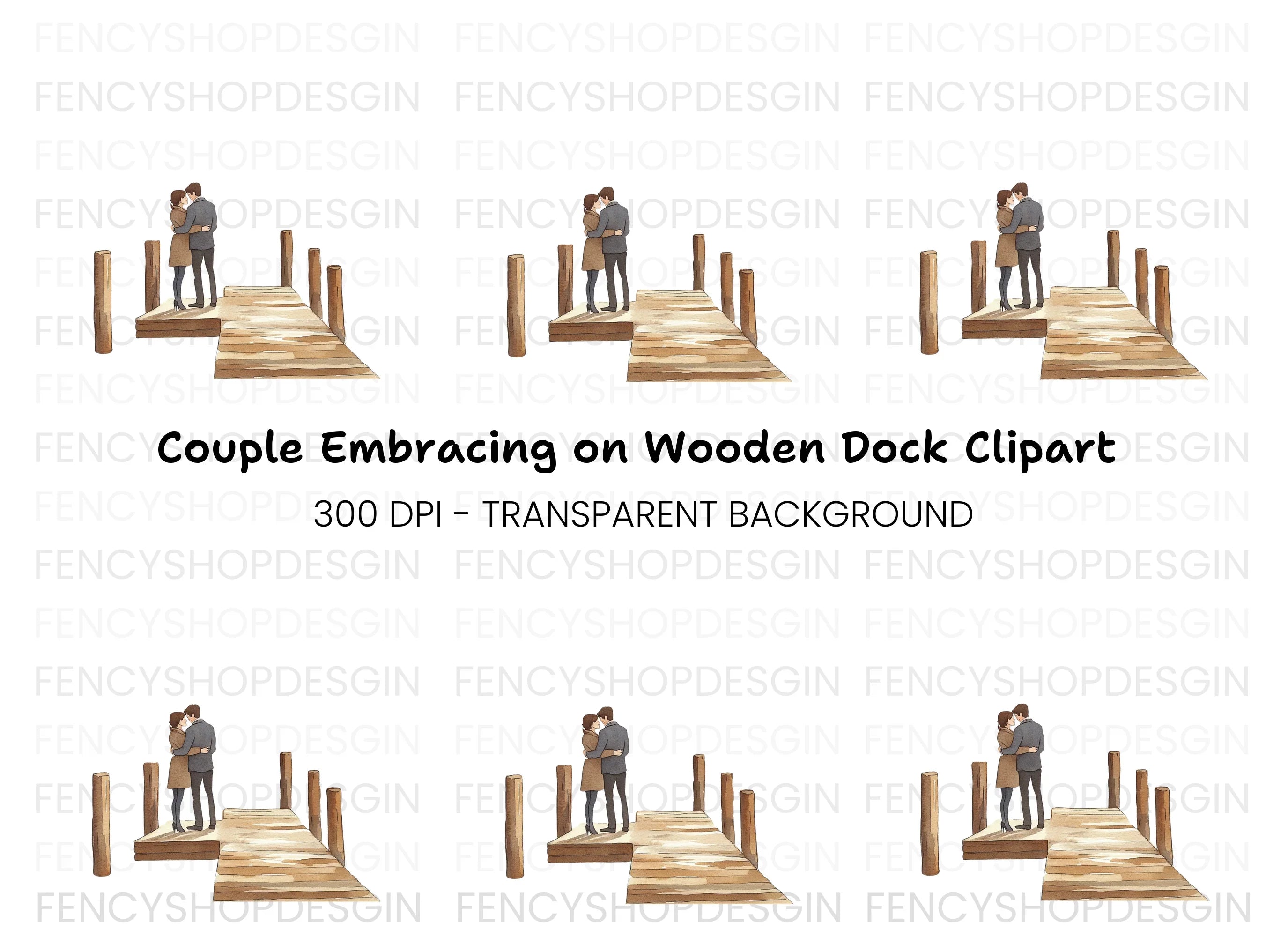 Romantic Couple on Dock Clipart Bundle