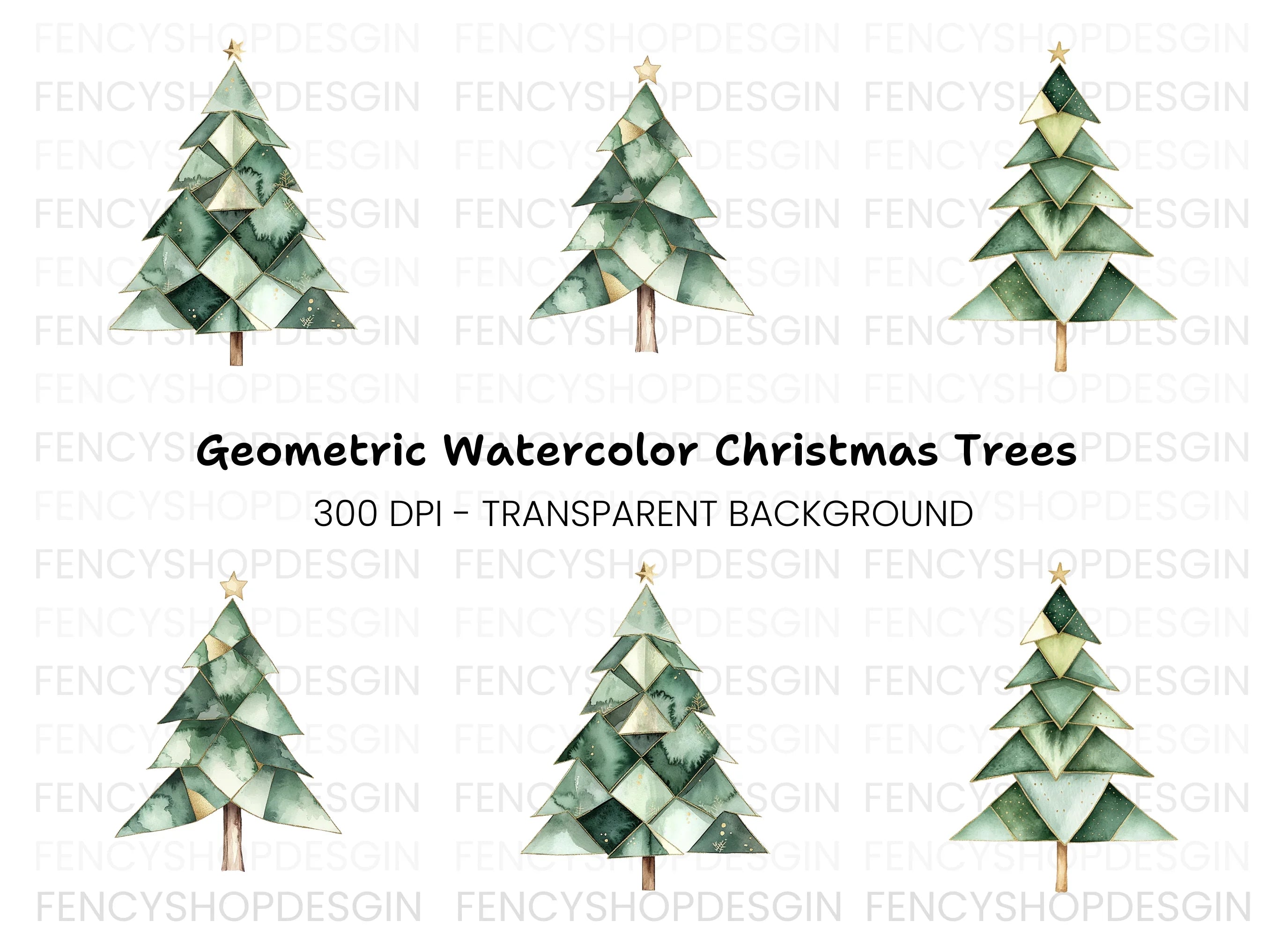 Geometric Christmas Trees Clipart Bundle