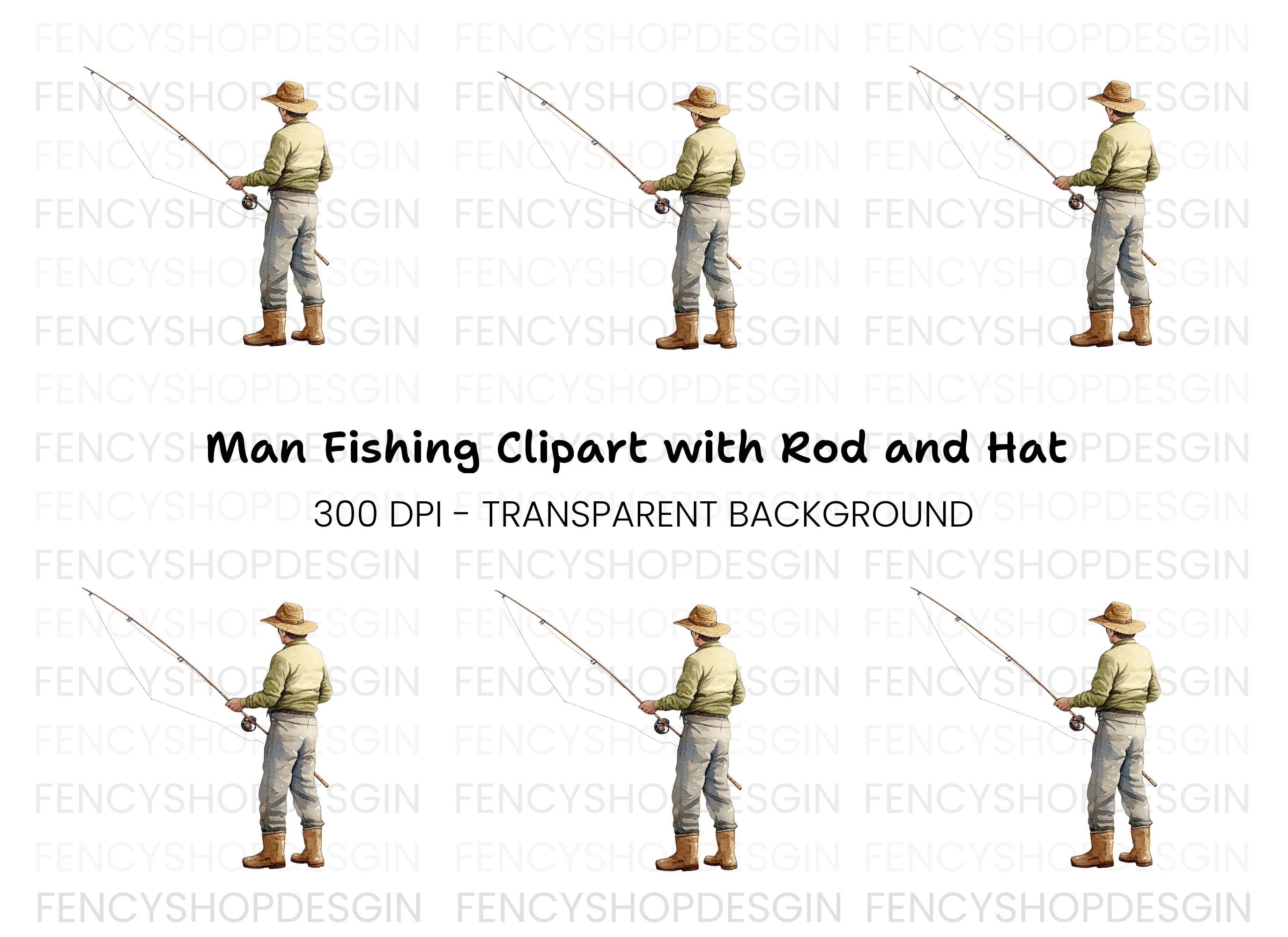 Man Fly Fishing Clipart Bundle