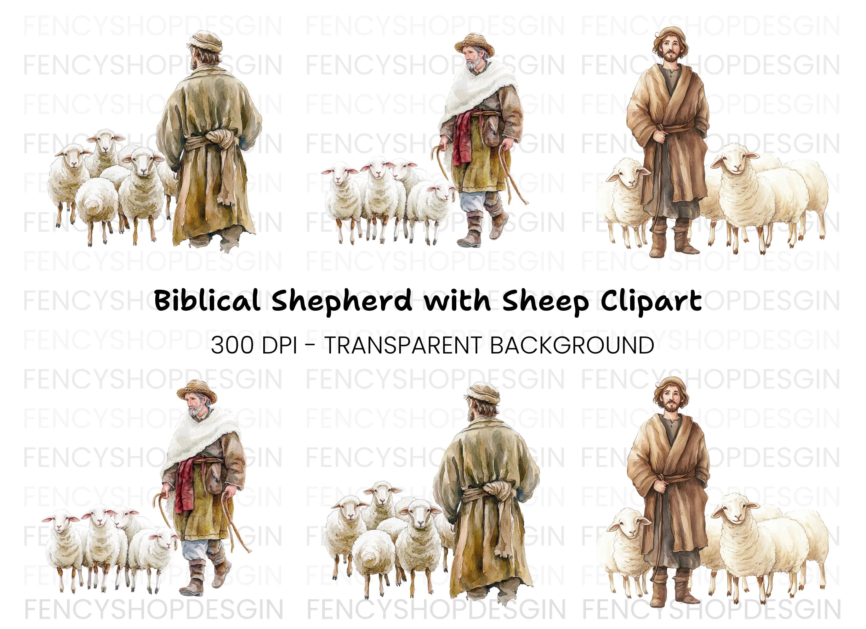 Shepherds with Sheep Clipart Bundle