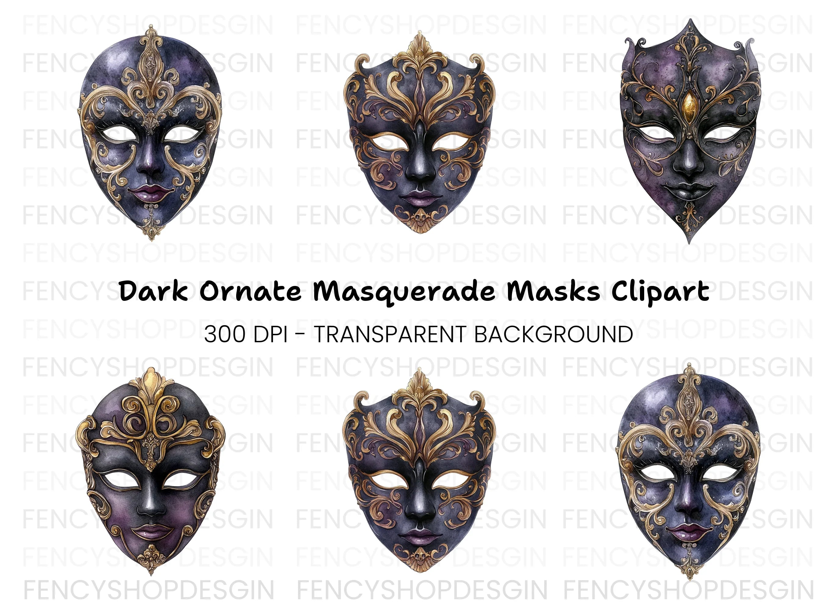 Elegant Venetian Masquerade Masks Clipart Bundle