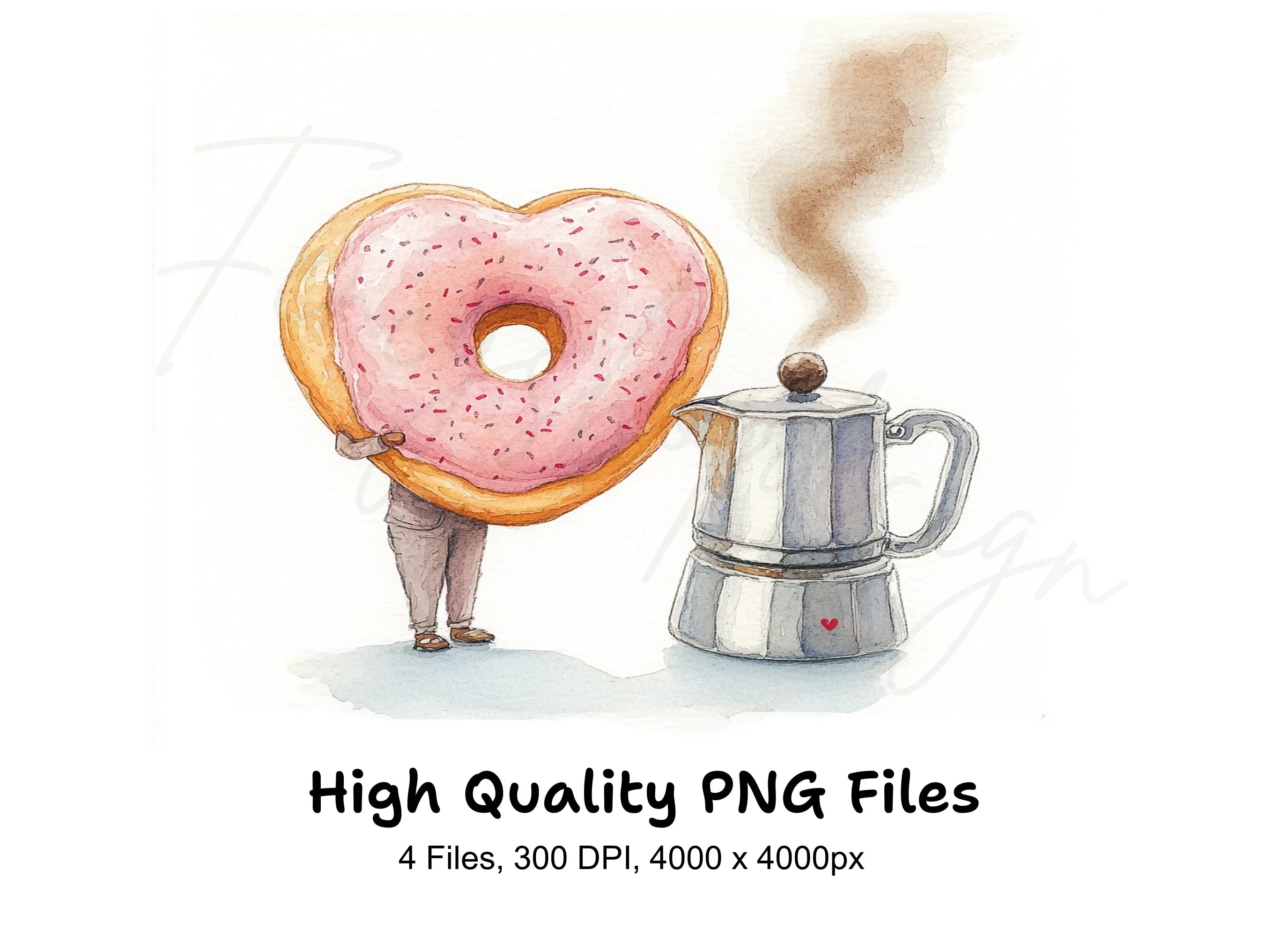 Heart Donut Coffee Morning Clipart Bundle