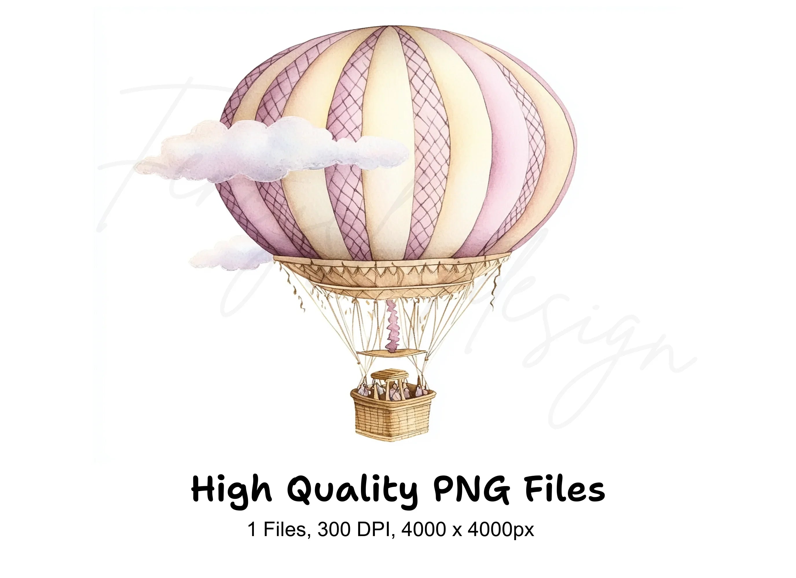 Pink Gold Hot Air Balloon Clipart Bundle
