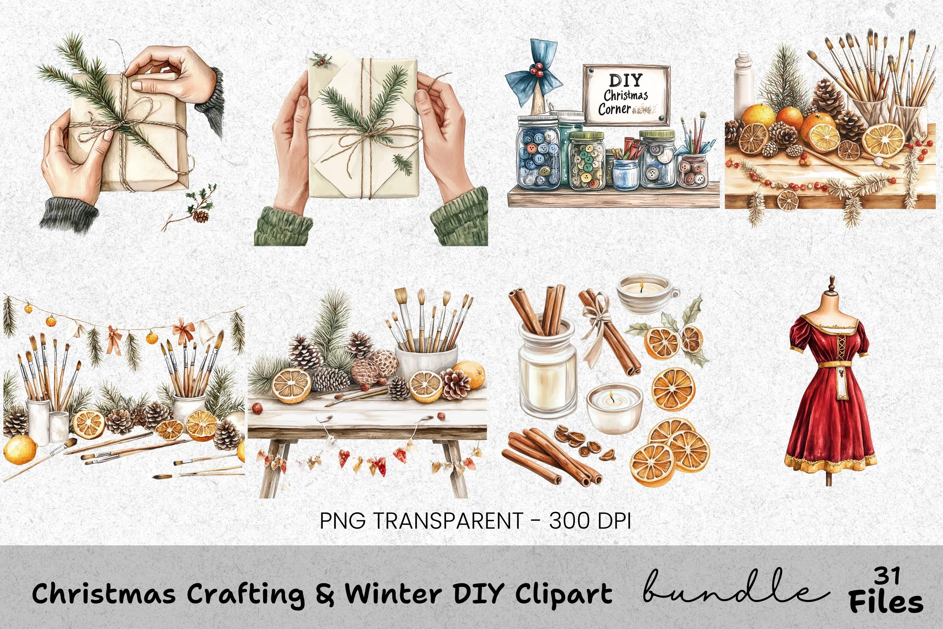 Christmas Crafting Elements Clipart Bundle