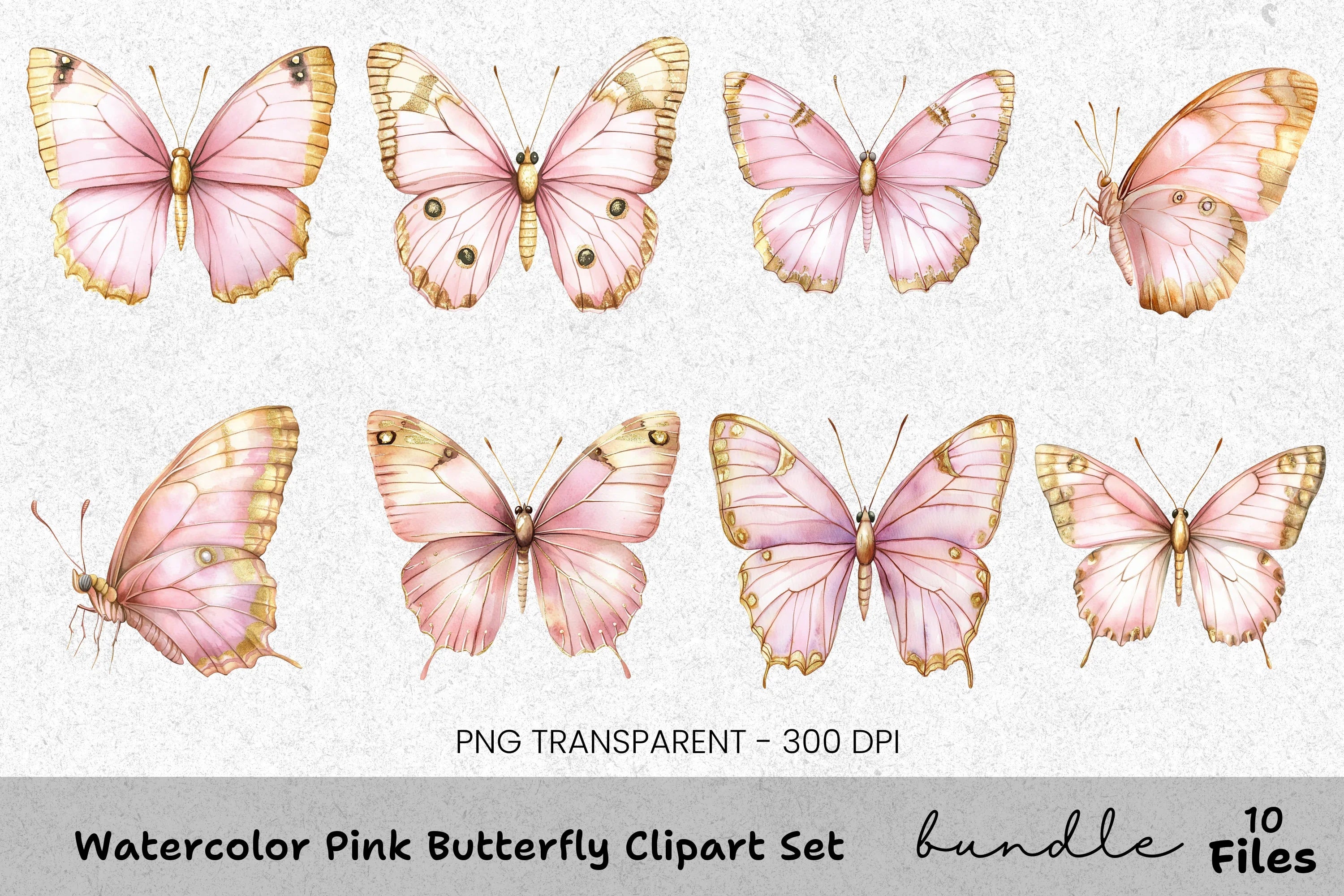 Pink Butterfly Clipart Bundle
