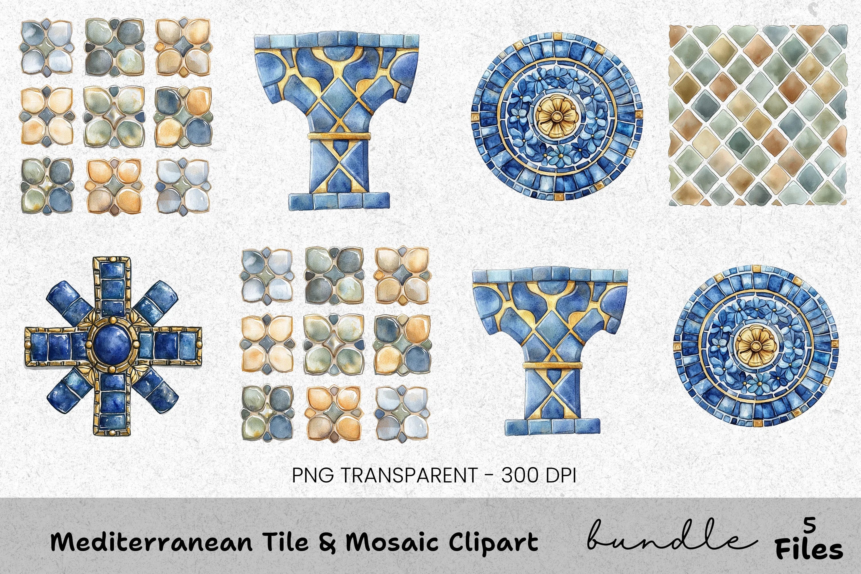 Mediterranean Tile Mosaic Clipart Bundle